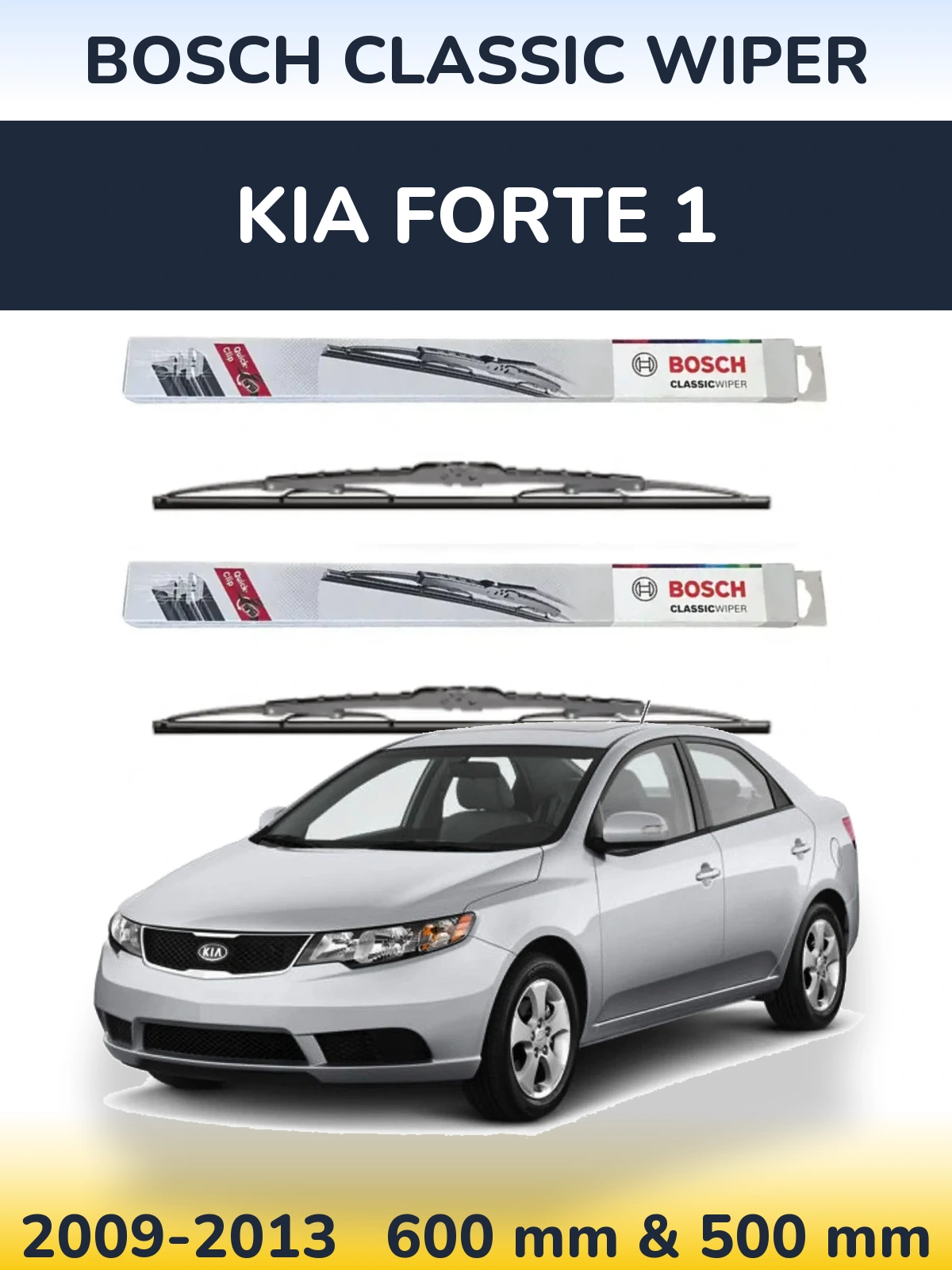 Front wiper blade set BOSCH Classic Wiper 600 & 500 mm for KIA Forte 1 2009-2013