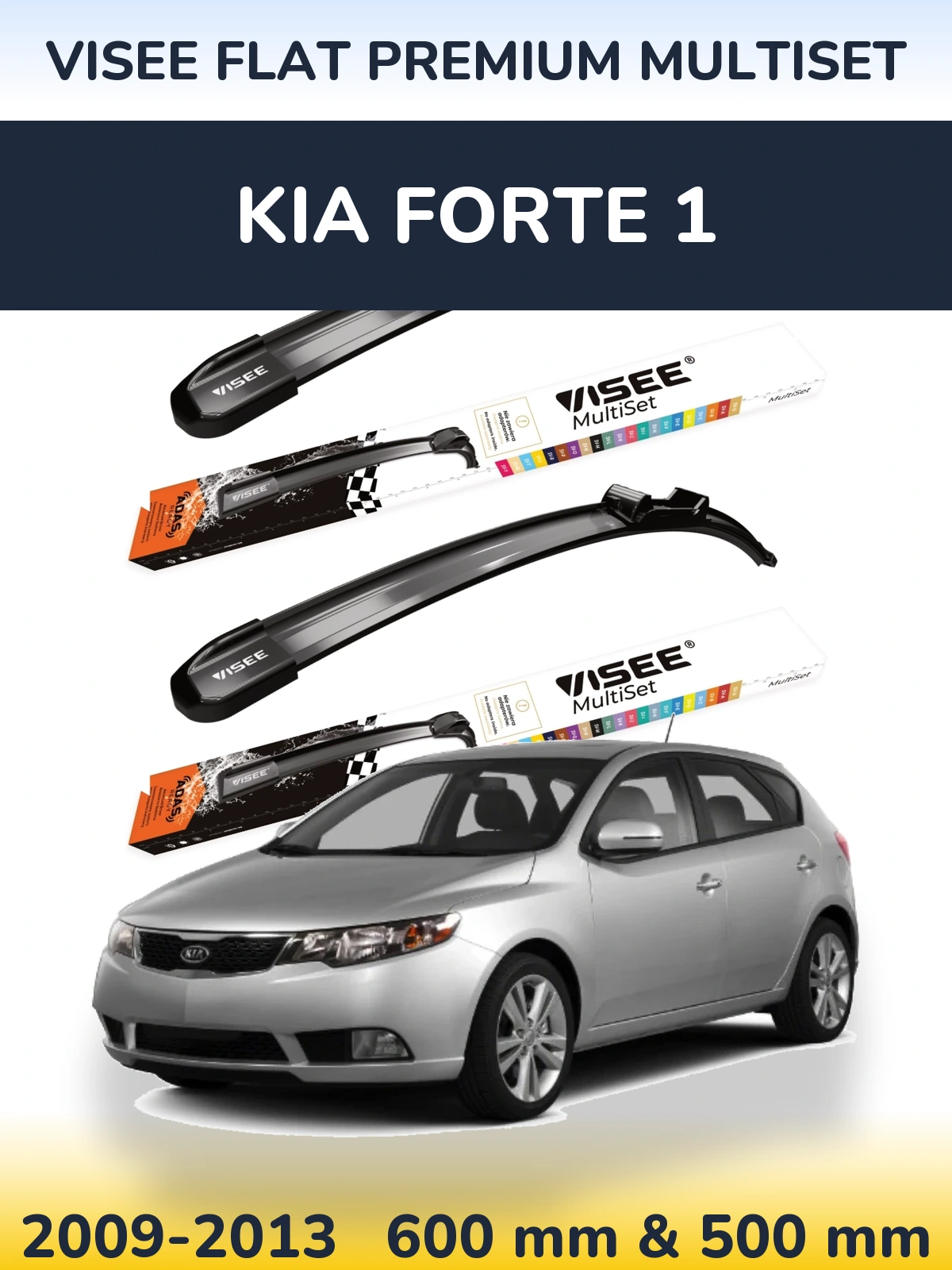 Front wiper blade set VISEE FLAT PREMIUM MultiSet 600 & 500 mm for KIA Forte 1 2009-2013