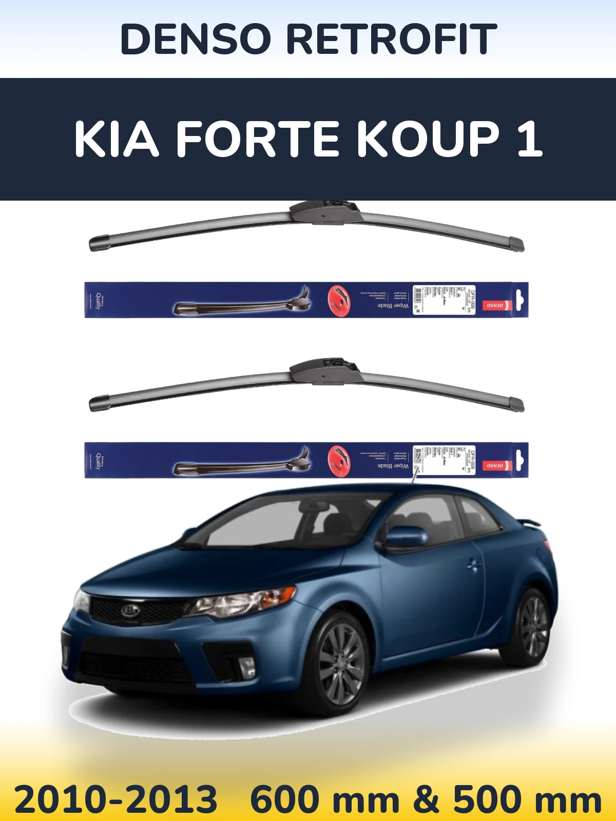 Front wiper blade set Denso Retrofit 600 & 500 mm for KIA Forte Koup 1 2010-2013