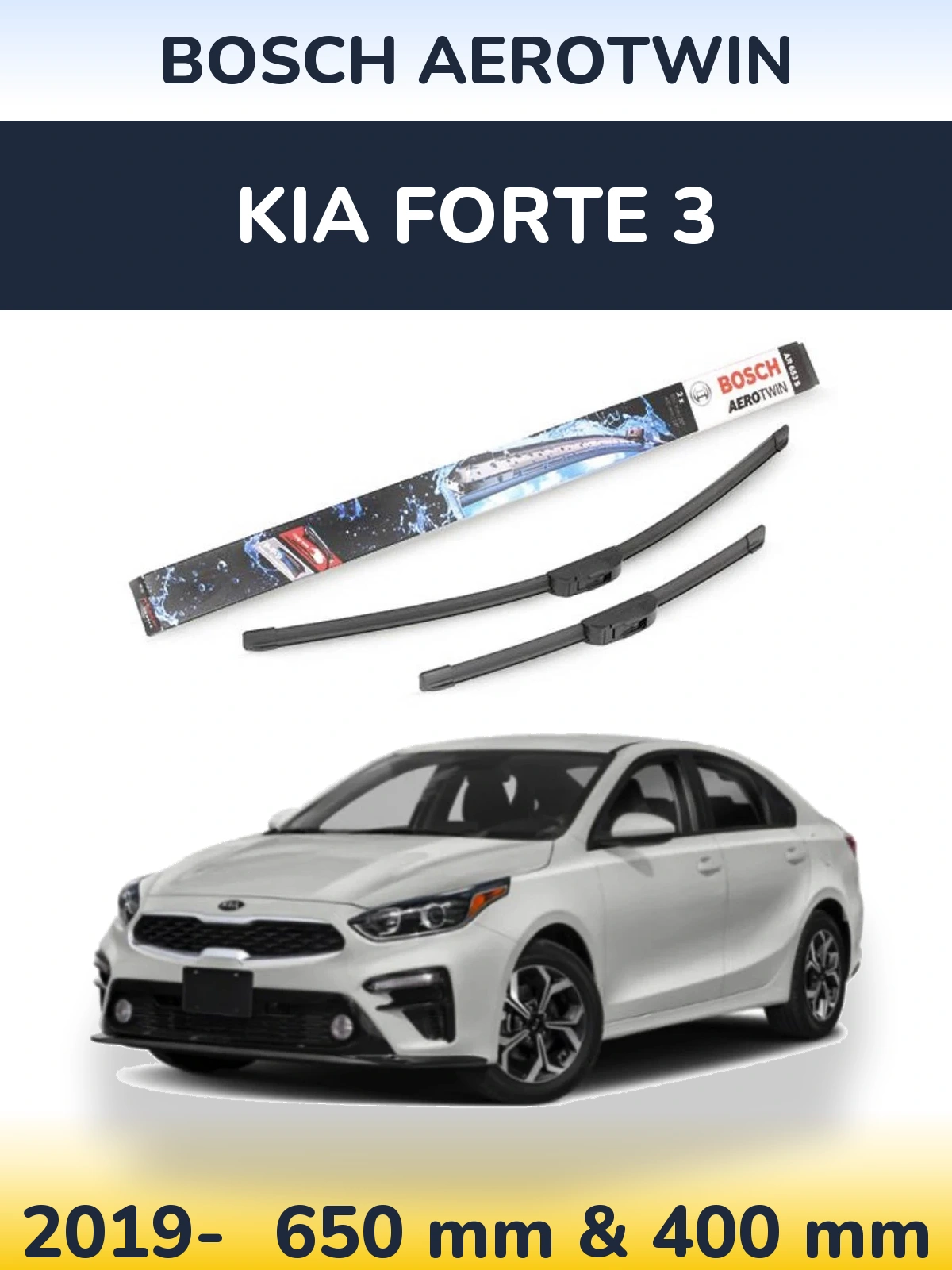 Front wiper blade set BOSCH AeroTwin 650 & 400 mm for KIA Forte 3 2019-2026