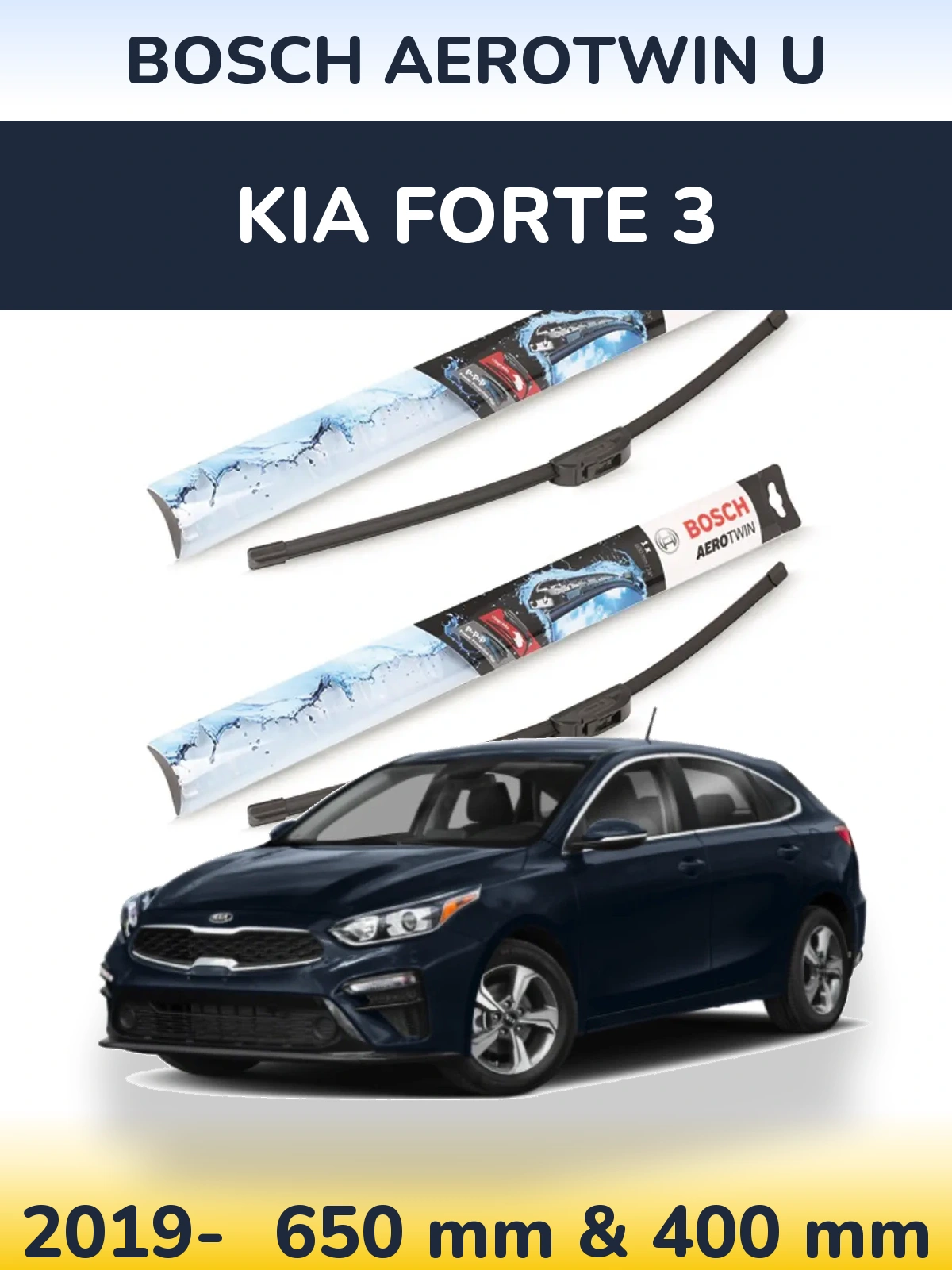 Комплект передних дворников BOSCH AeroTwin U 650 & 400 мм для KIA Forte 3 2019-2026