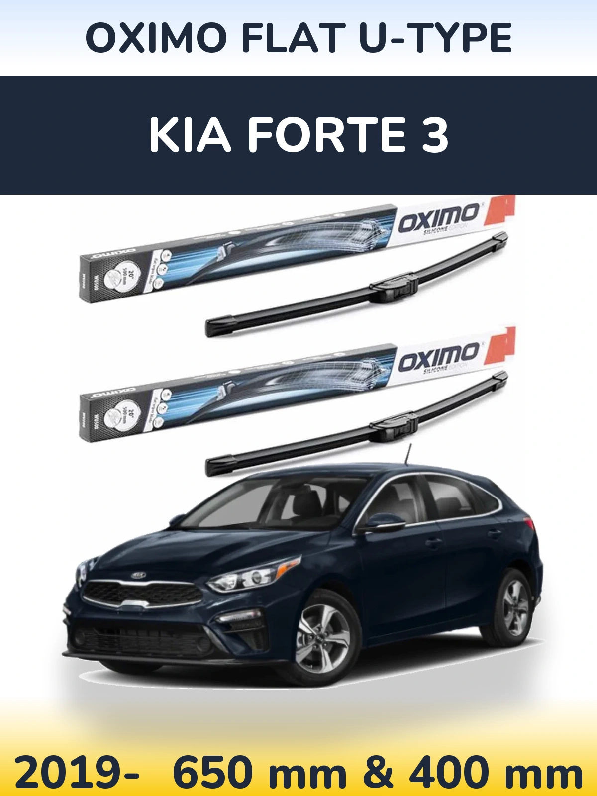 Front wiper blade set Oximo Flat U-type 650 & 400 mm for KIA Forte 3 2019-2026