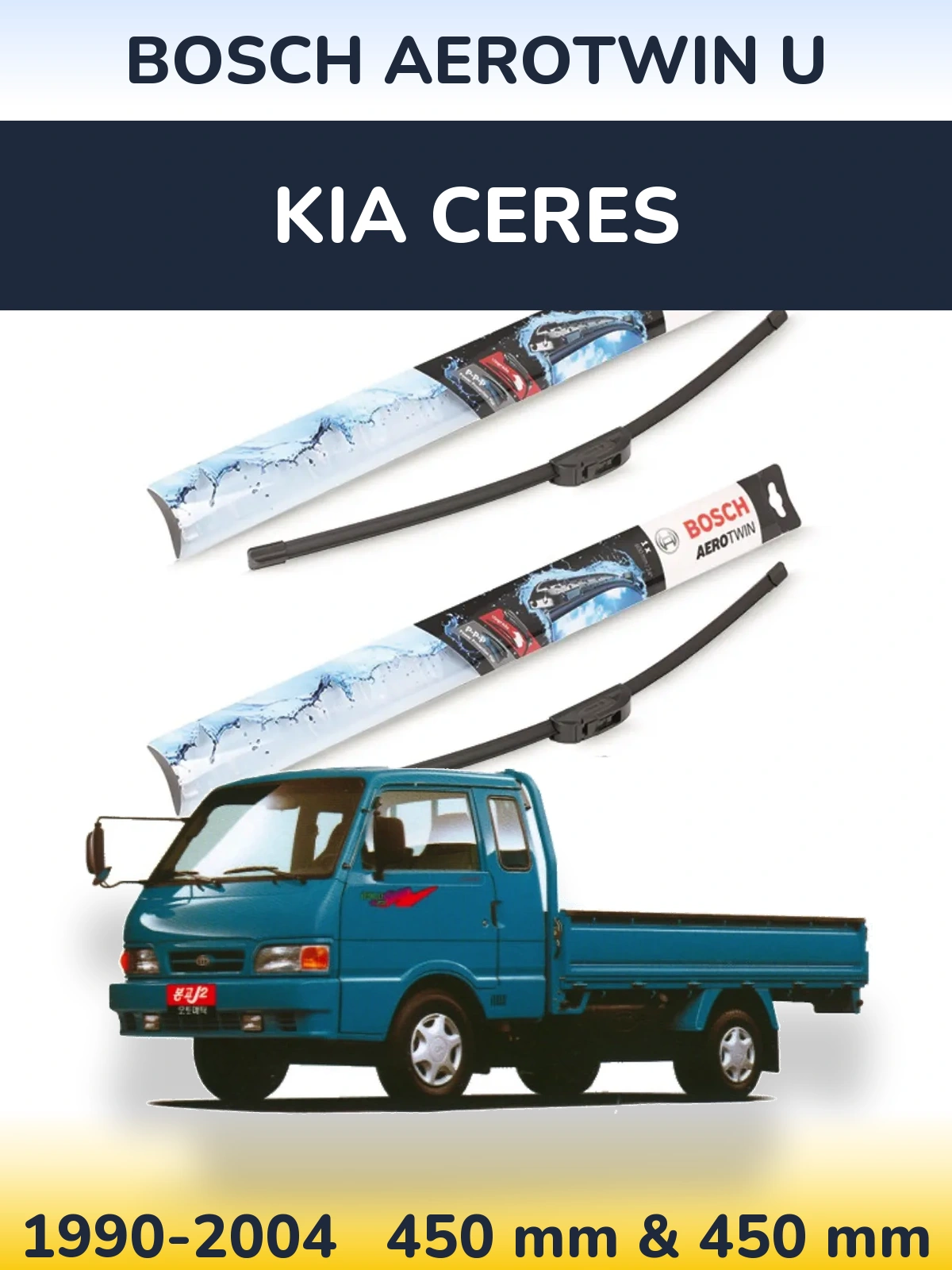 Front wiper blade set BOSCH AeroTwin U 450 & 450 mm for KIA Ceres 1990-2004