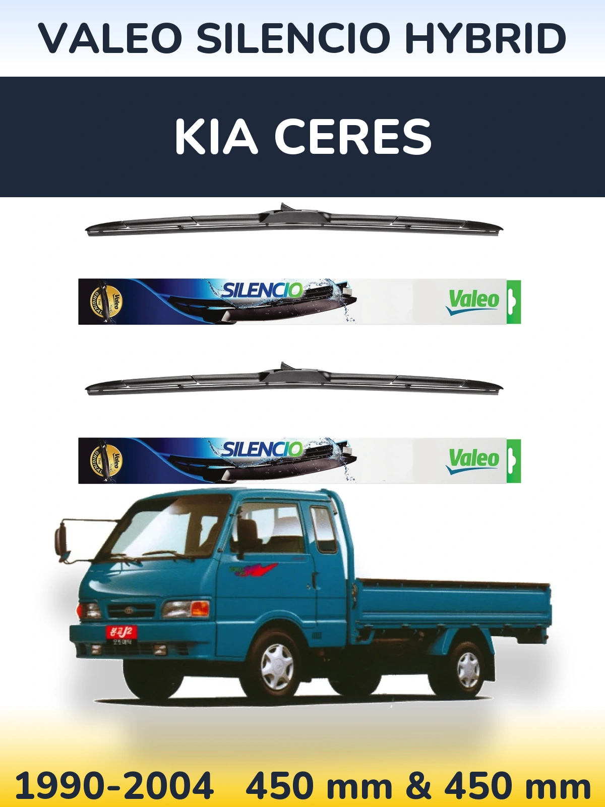 Front wiper blade set Valeo Silencio Hybrid 450 & 450 mm for KIA Ceres 1990-2004