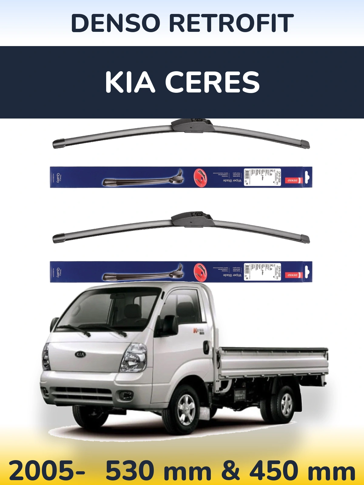 Front wiper blade set Denso Retrofit 530 & 450 mm for KIA Ceres 2005-2026