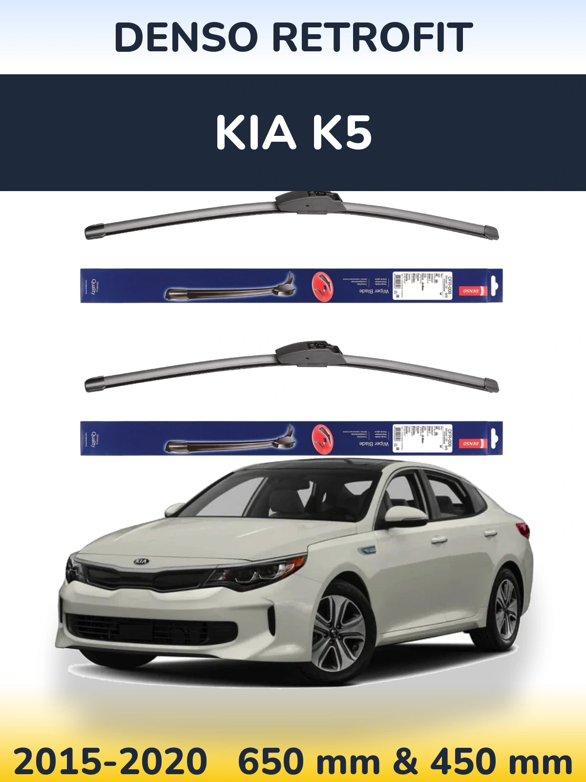 Front wiper blade set Denso Retrofit 650 & 450 mm for KIA K5 2015-2020