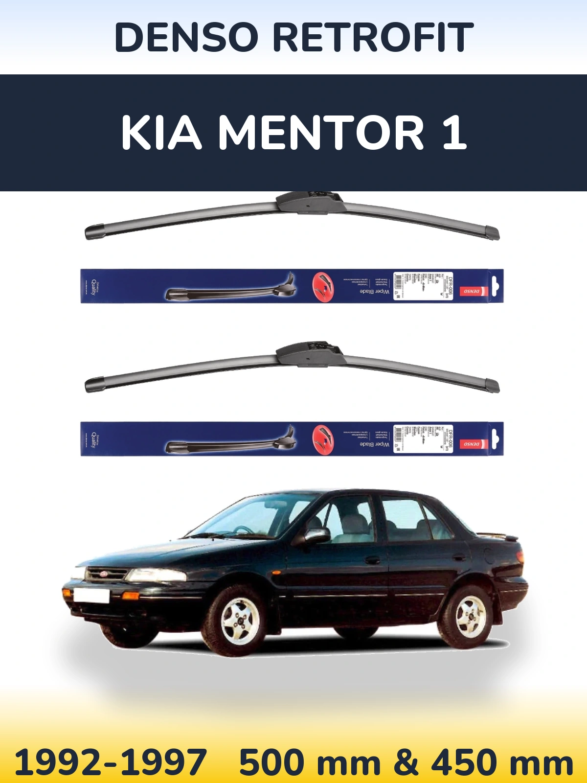 Front wiper blade set Denso Retrofit 500 & 450 mm for KIA Mentor 1 1992-1997
