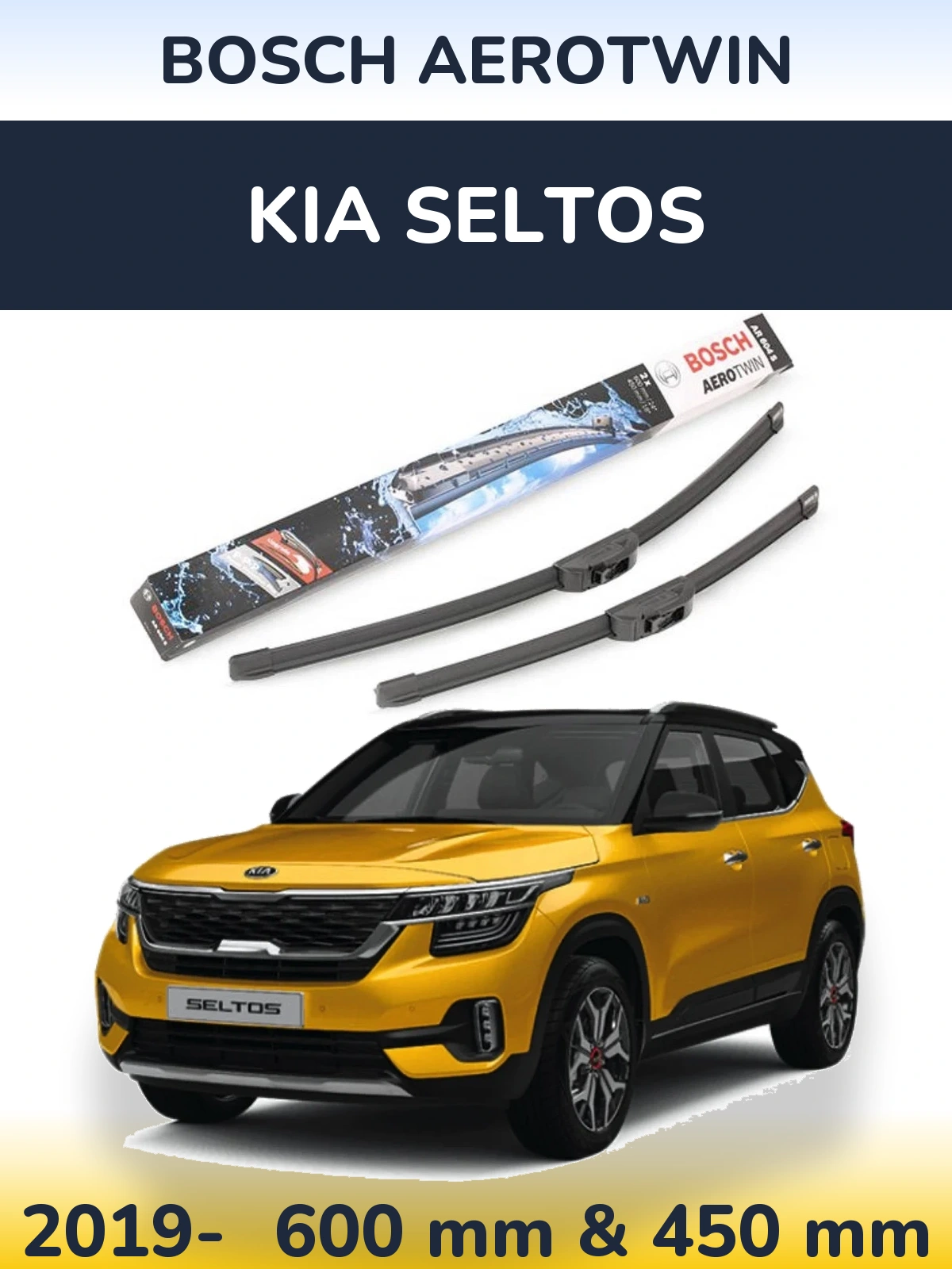 Front wiper blade set BOSCH AeroTwin 600 & 450 mm for KIA Seltos 2019-2026