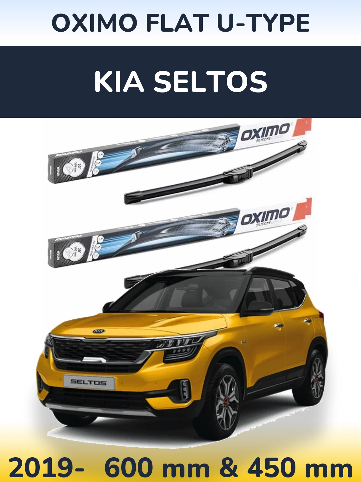 Front wiper blade set Oximo Flat U-type 600 & 450 mm for KIA Seltos 2019-2026