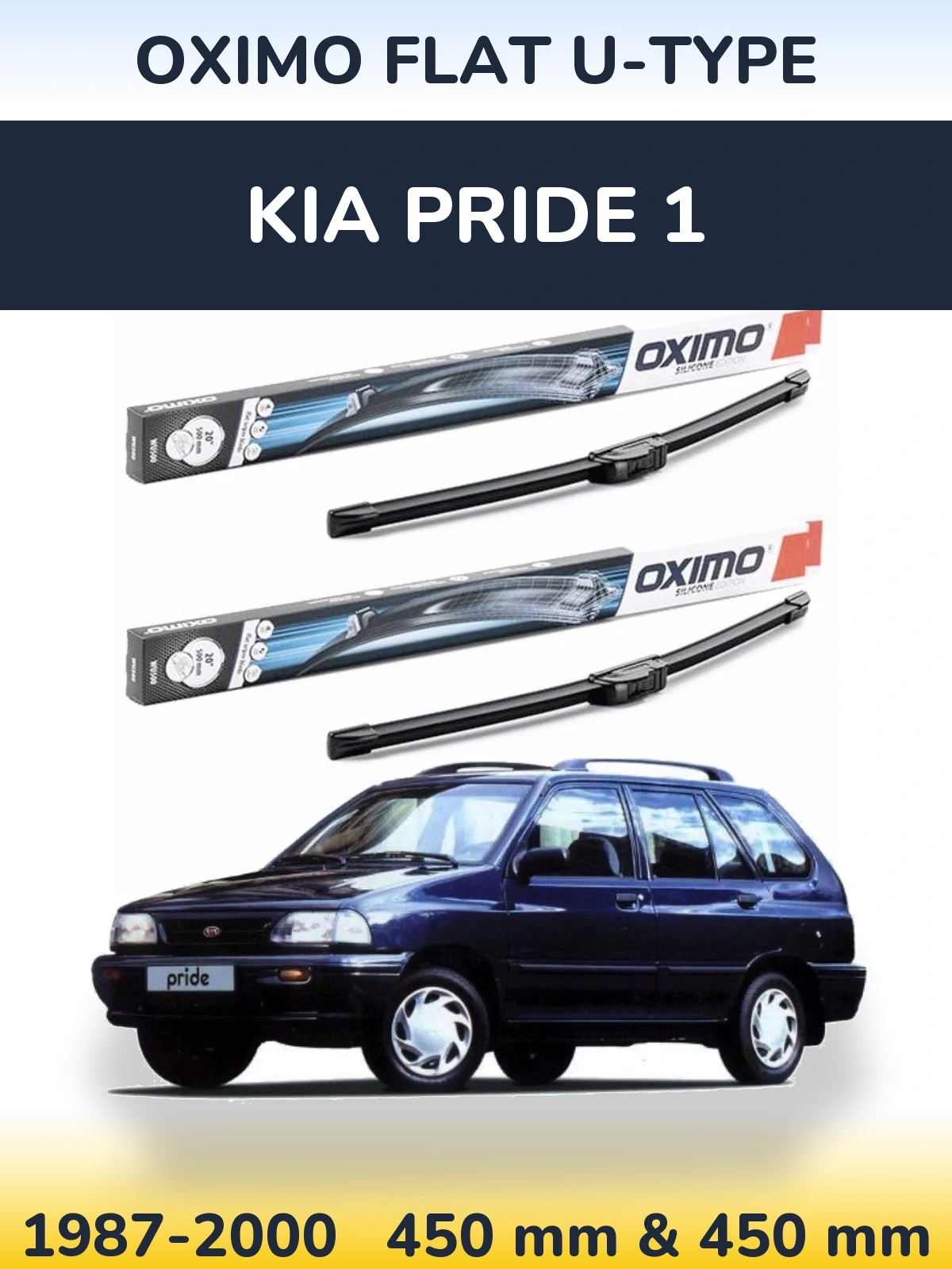 Front wiper blade set Oximo Flat U-type 450 & 450 mm for KIA Pride 1 1987-2000