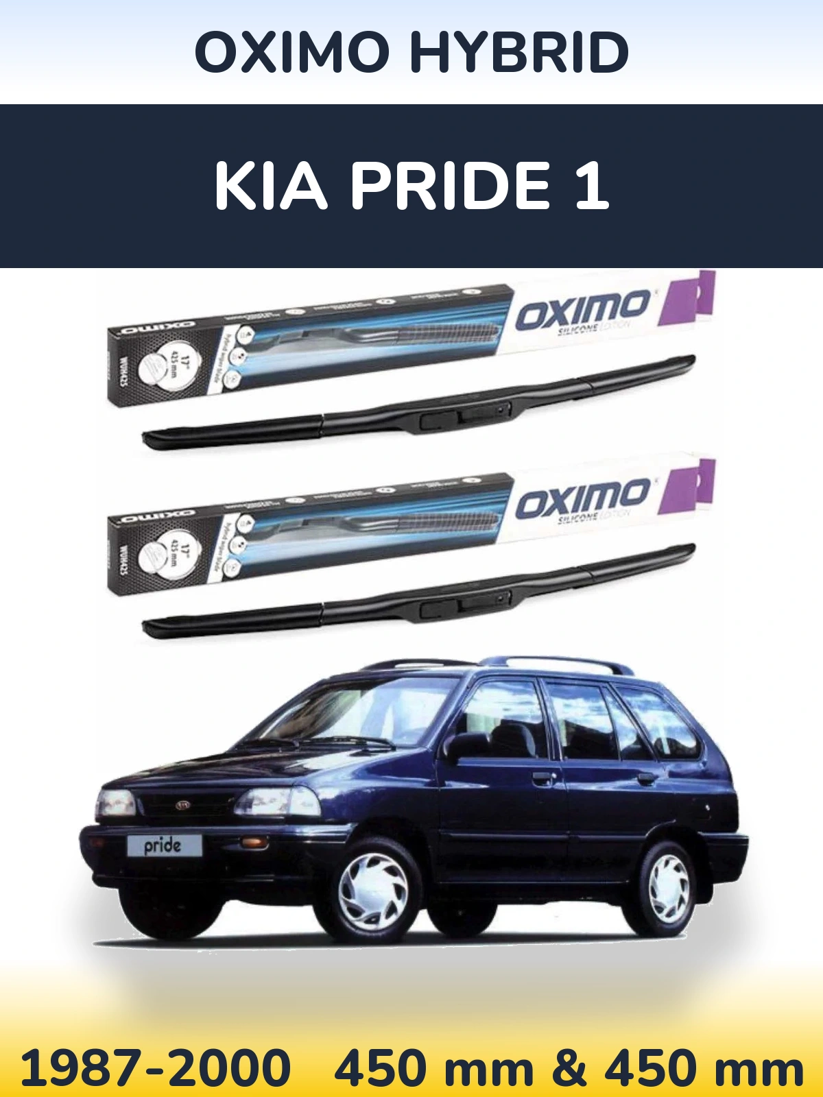 Front wiper blade set Oximo Hybrid 450 & 450 mm for KIA Pride 1 1987-2000