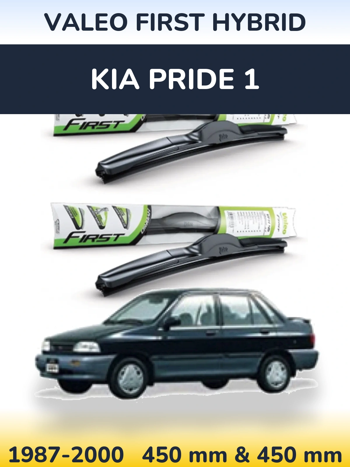 Front wiper blade set Valeo First Hybrid 450 & 450 mm for KIA Pride 1 1987-2000