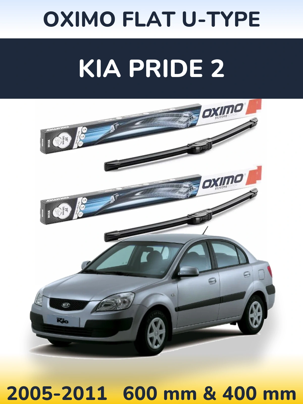 Front wiper blade set Oximo Flat U-type 600 & 400 mm for KIA Pride 2 2005-2011
