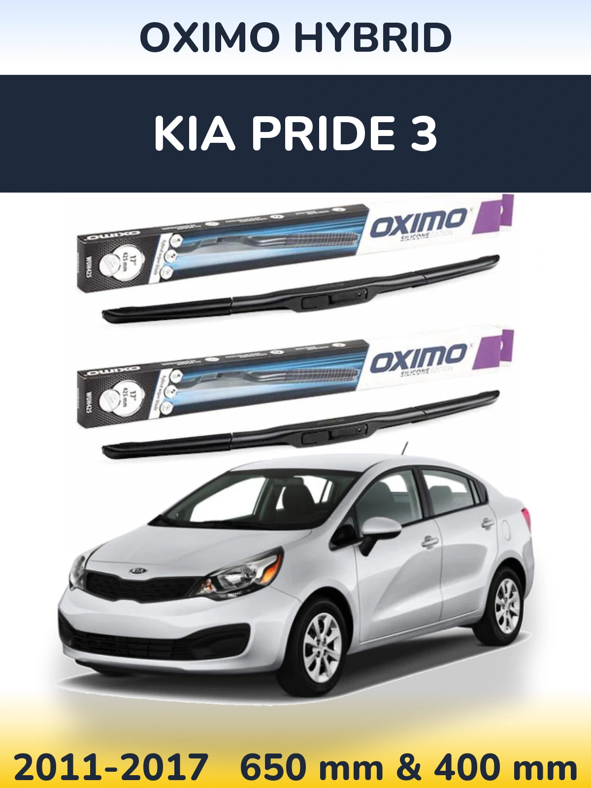 Front wiper blade set Oximo Hybrid 650 & 400 mm for KIA Pride 3 2011-2017