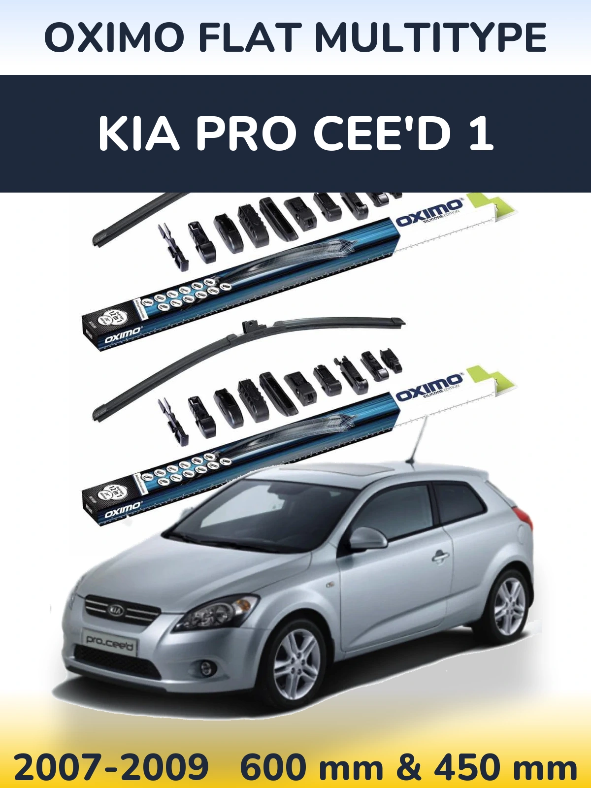 Front wiper blade set Oximo Flat MultiTipoe 600 & 450 mm for KIA Pro Cee'd 1 2007-2009