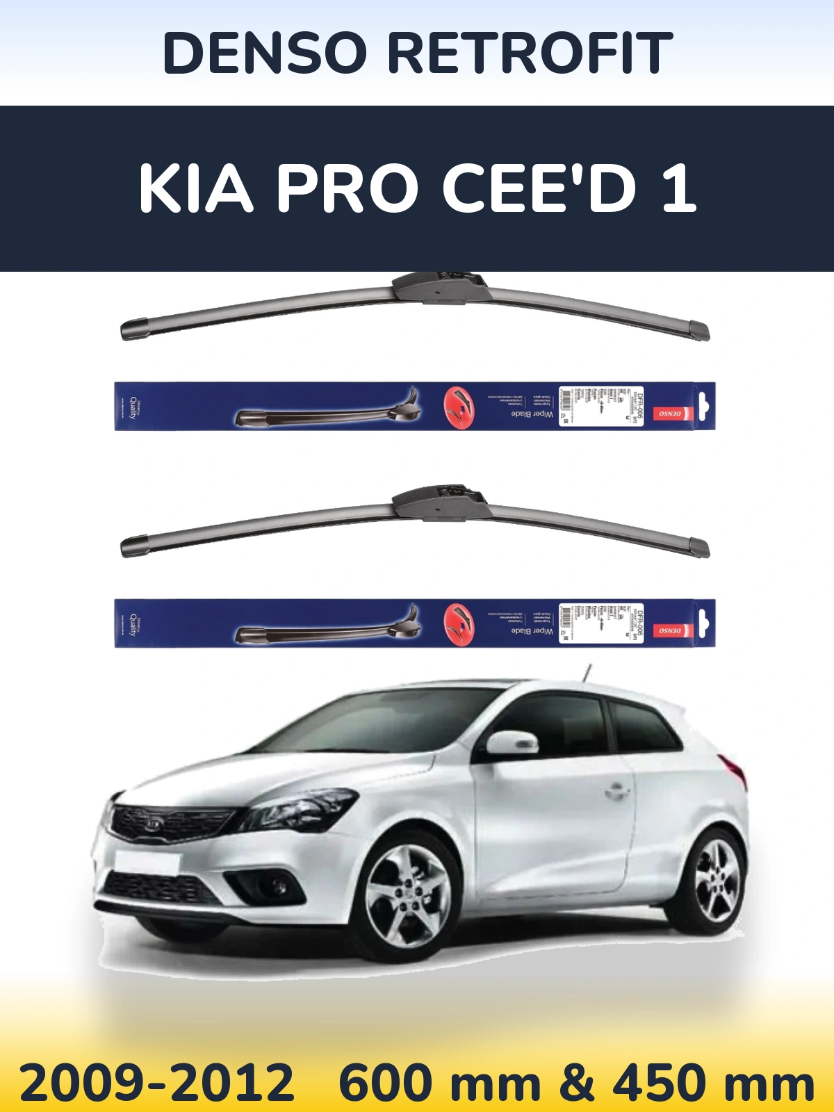 Front wiper blade set Denso Retrofit 600 & 450 mm for KIA Pro Cee'd 1 2009-2012
