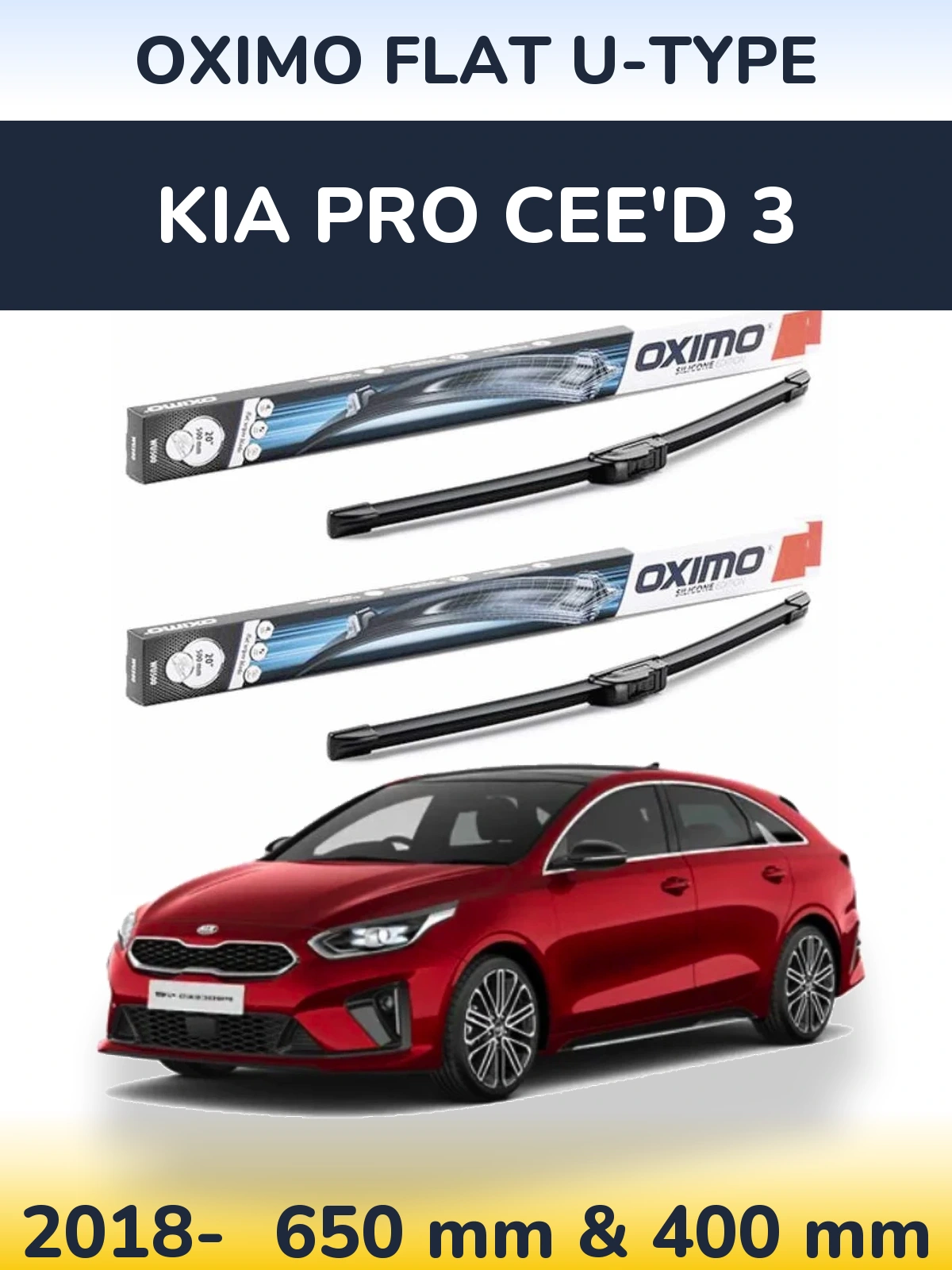 Front wiper blade set Oximo Flat U-type 650 & 400 mm for KIA Pro Cee'd 3 2018-2026