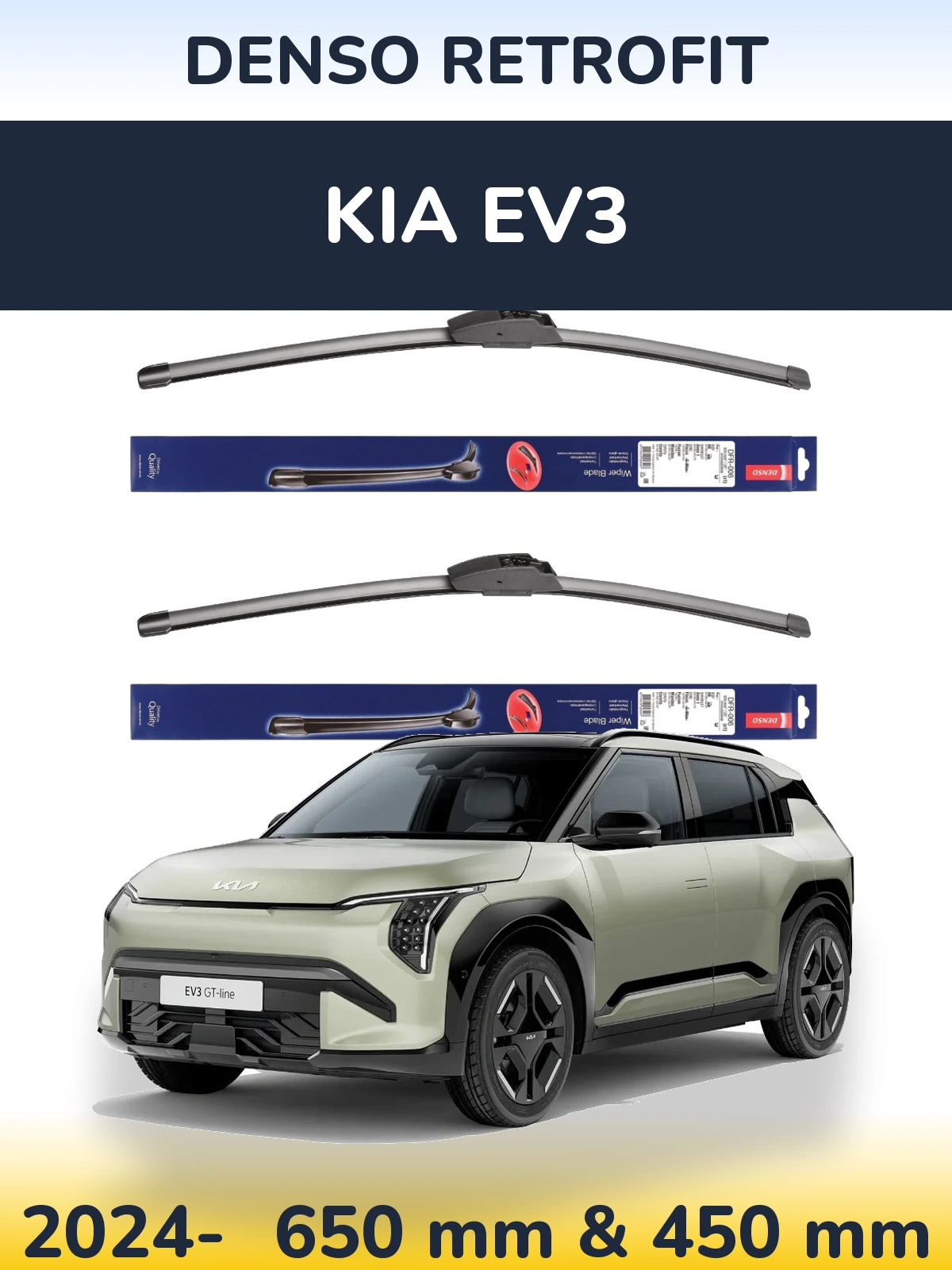 Комплект передніх щіток Denso Retrofit 650 & 450 мм для KIA EV3 2024-2026