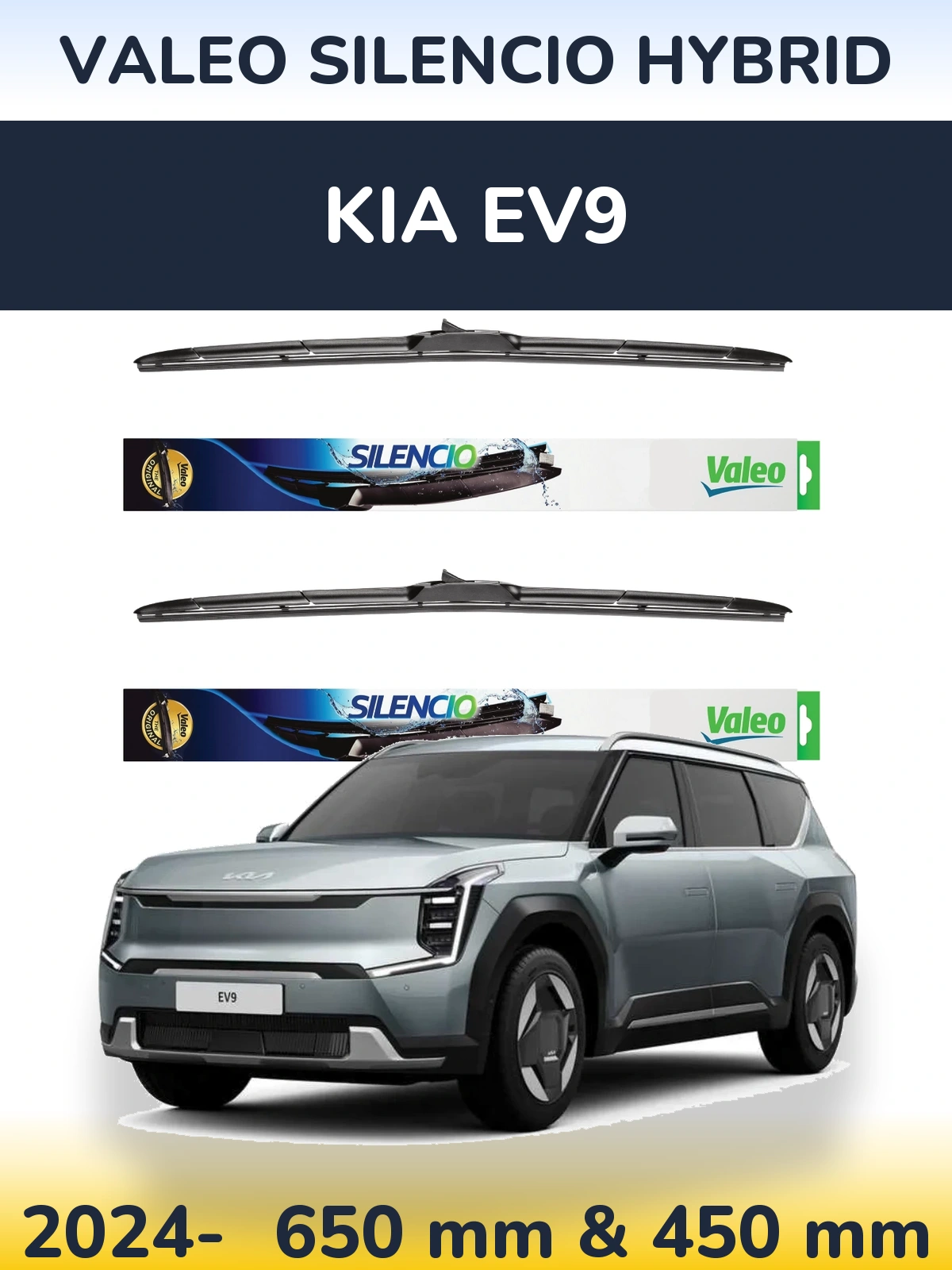 Front wiper blade set Valeo Silencio Hybrid 650 & 450 mm for KIA EV9 2024-2026
