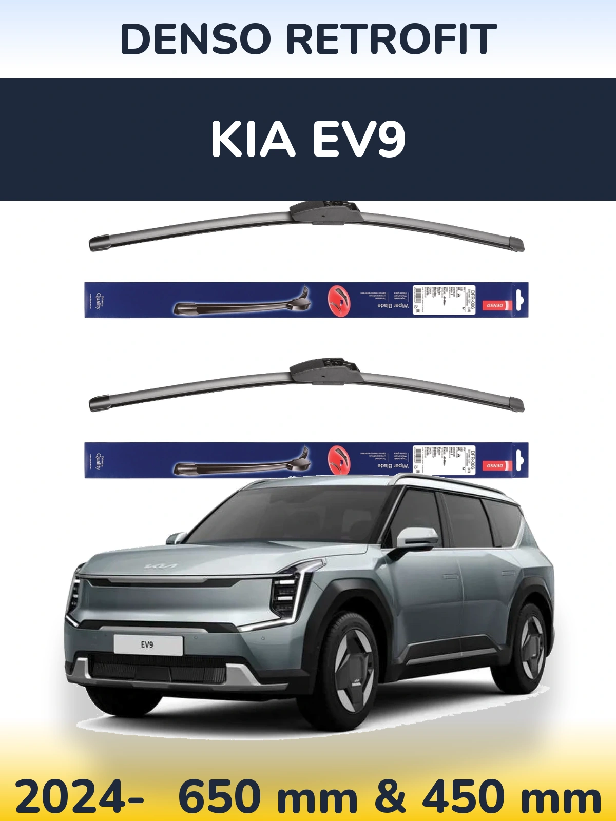 Front wiper blade set Denso Retrofit 650 & 450 mm for KIA EV9 2024-2026