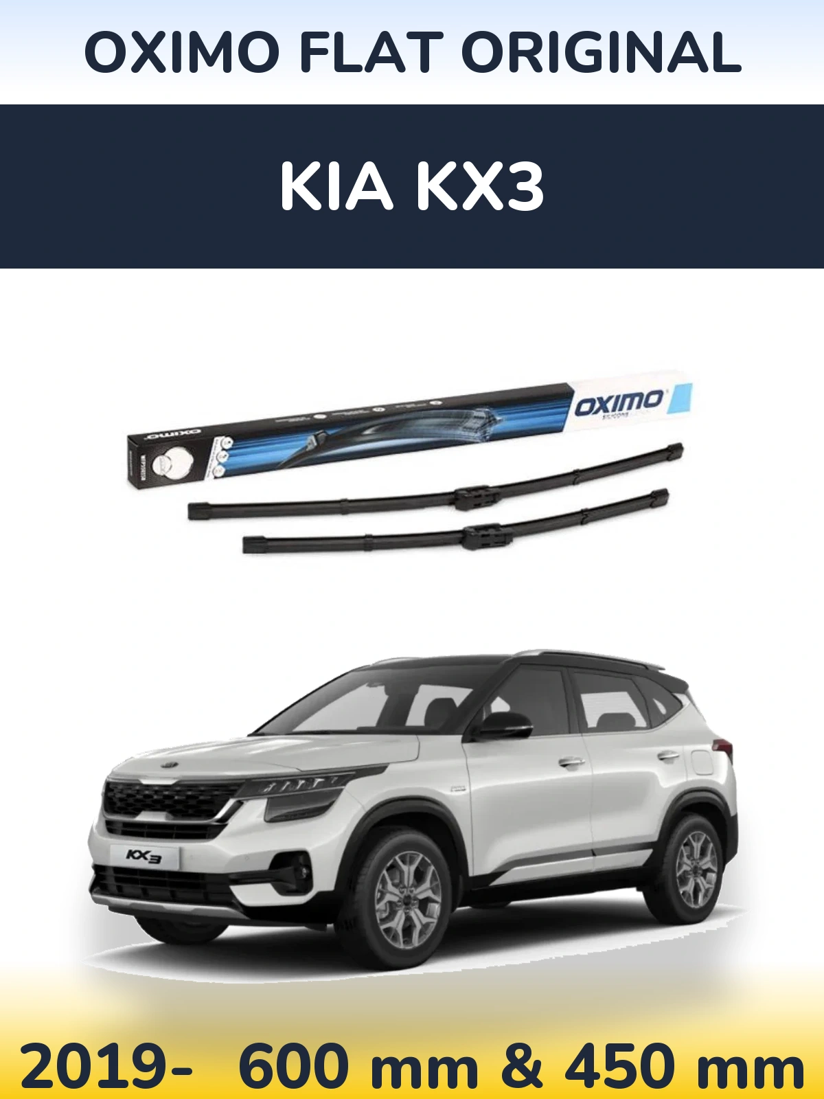 Front wiper blade set Oximo Flat Original 600 & 450 mm for KIA KX3 2019-2026