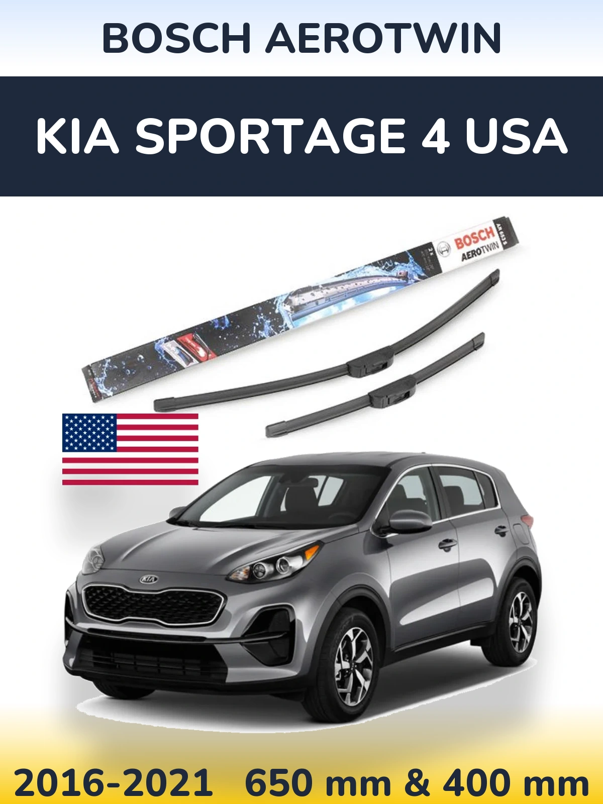 Front wiper blade set BOSCH AeroTwin 650 & 400 mm for KIA Sportage 4 USA 2016-2021