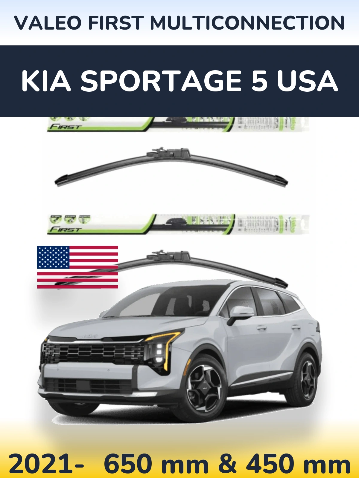 Комплект передніх щіток Valeo First MultiConnection 650 & 450 мм для KIA Sportage 5 USA 2021-2026