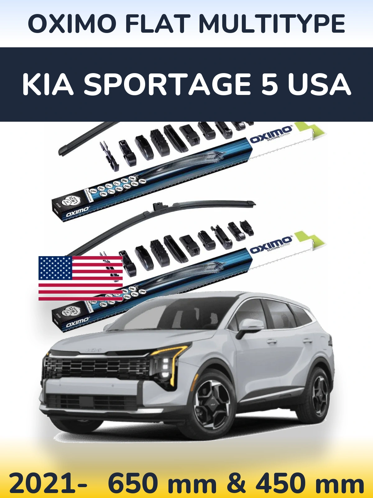 Комплект передніх щіток Oximo Flat MultiТипe 650 & 450 мм для KIA Sportage 5 USA 2021-2026