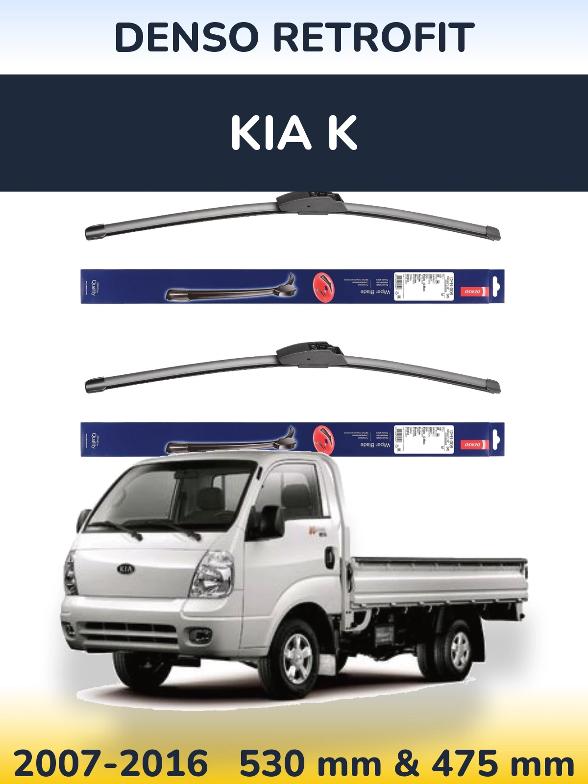 Front wiper blade set Denso Retrofit 530 & 475 mm for KIA K 2007-2016
