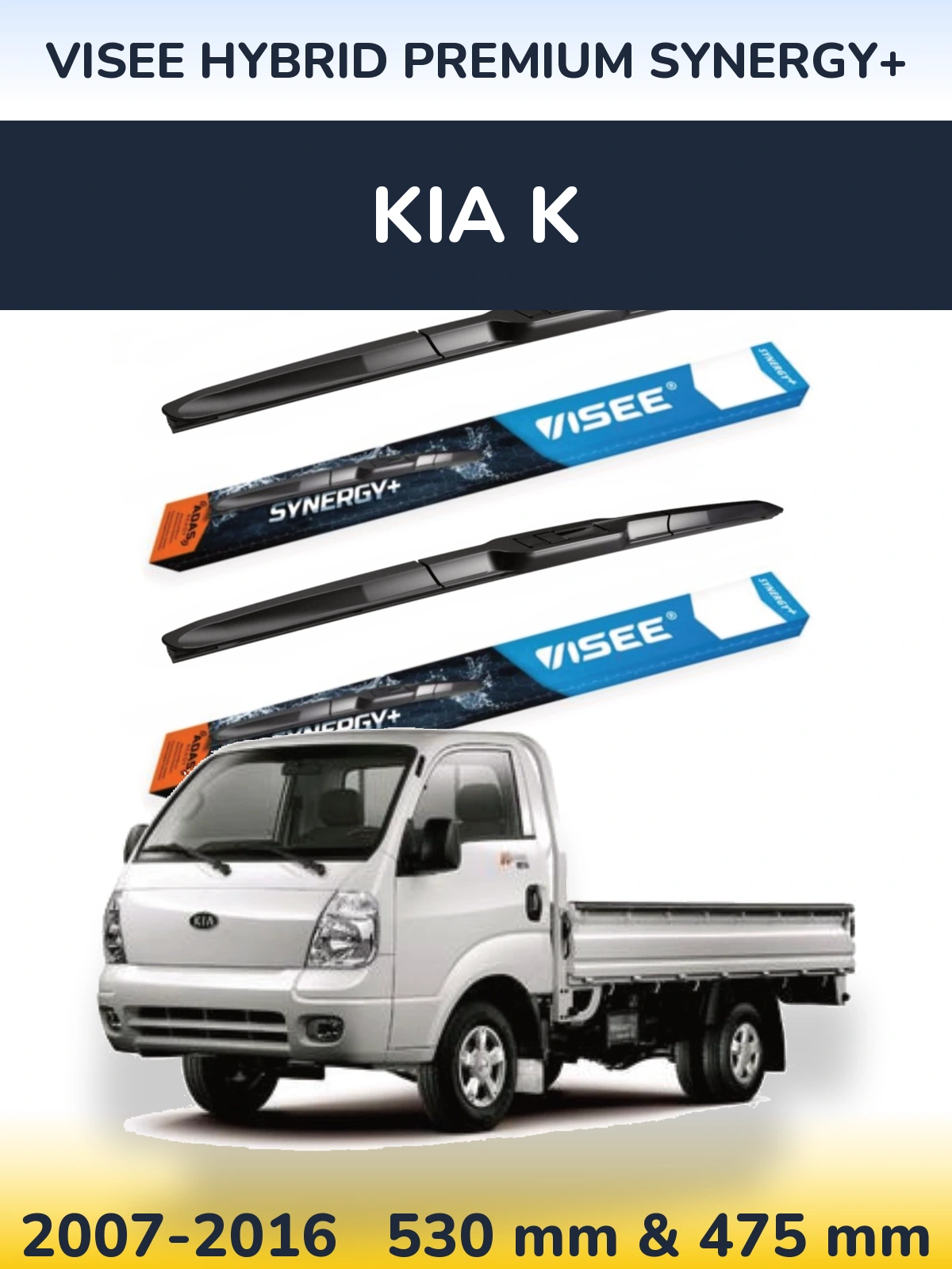 Front wiper blade set VISEE HYBRID PREMIUM SYNERGY+ 530 & 475 mm for KIA K 2007-2016