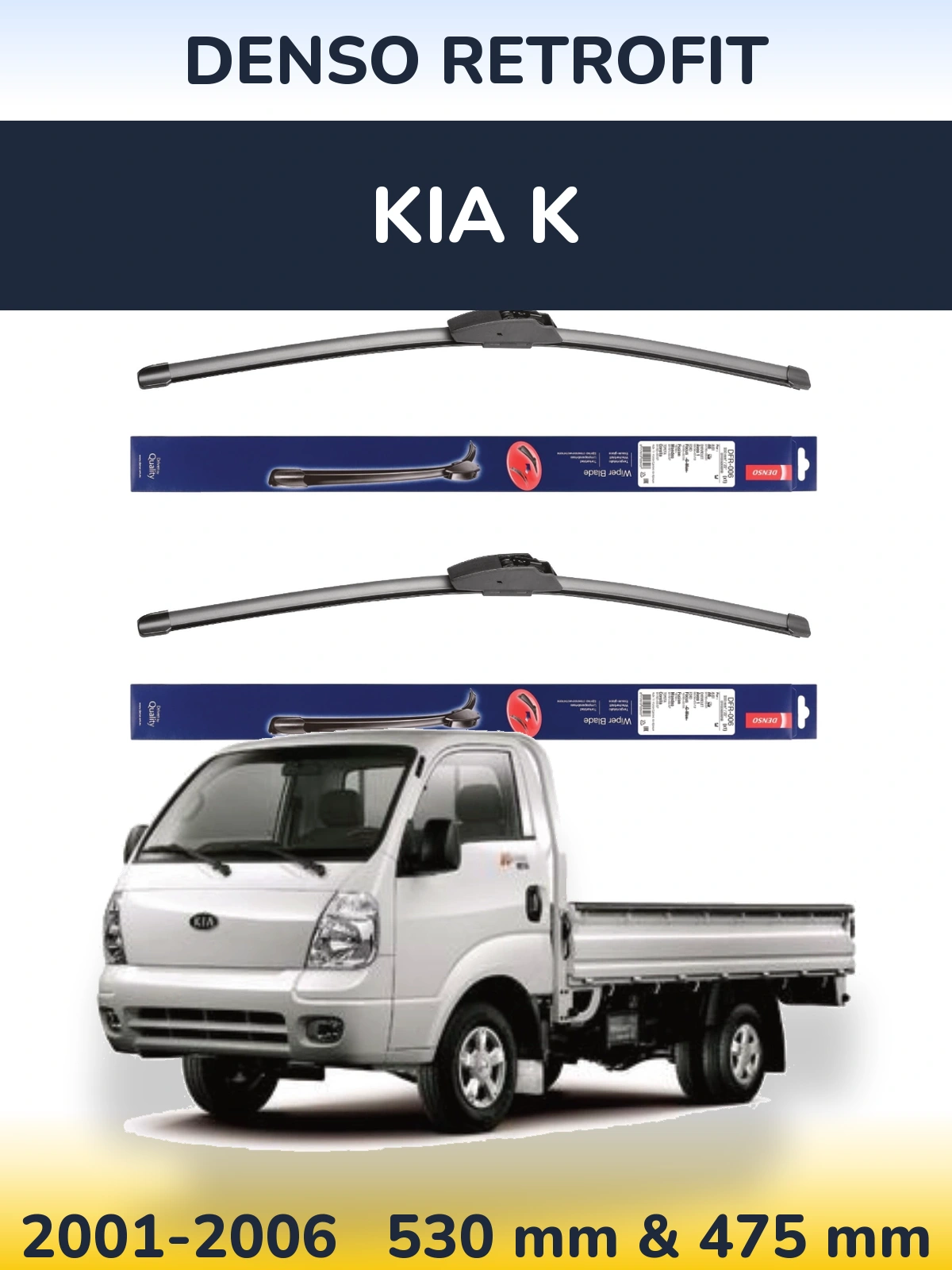Front wiper blade set Denso Retrofit 530 & 475 mm for KIA K 2001-2006