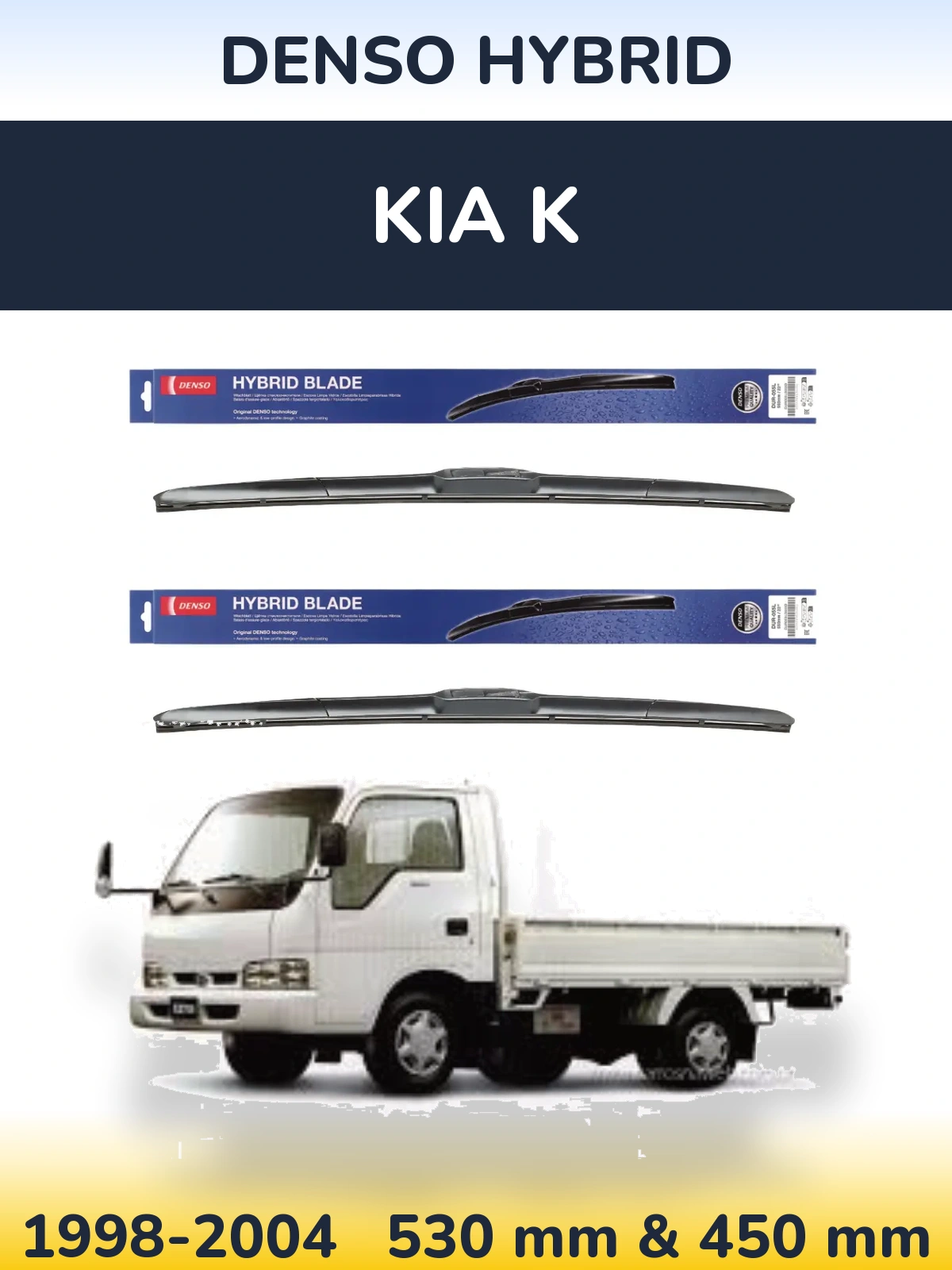 Front wiper blade set Denso Hybrid 530 & 450 mm for KIA K 1998-2004