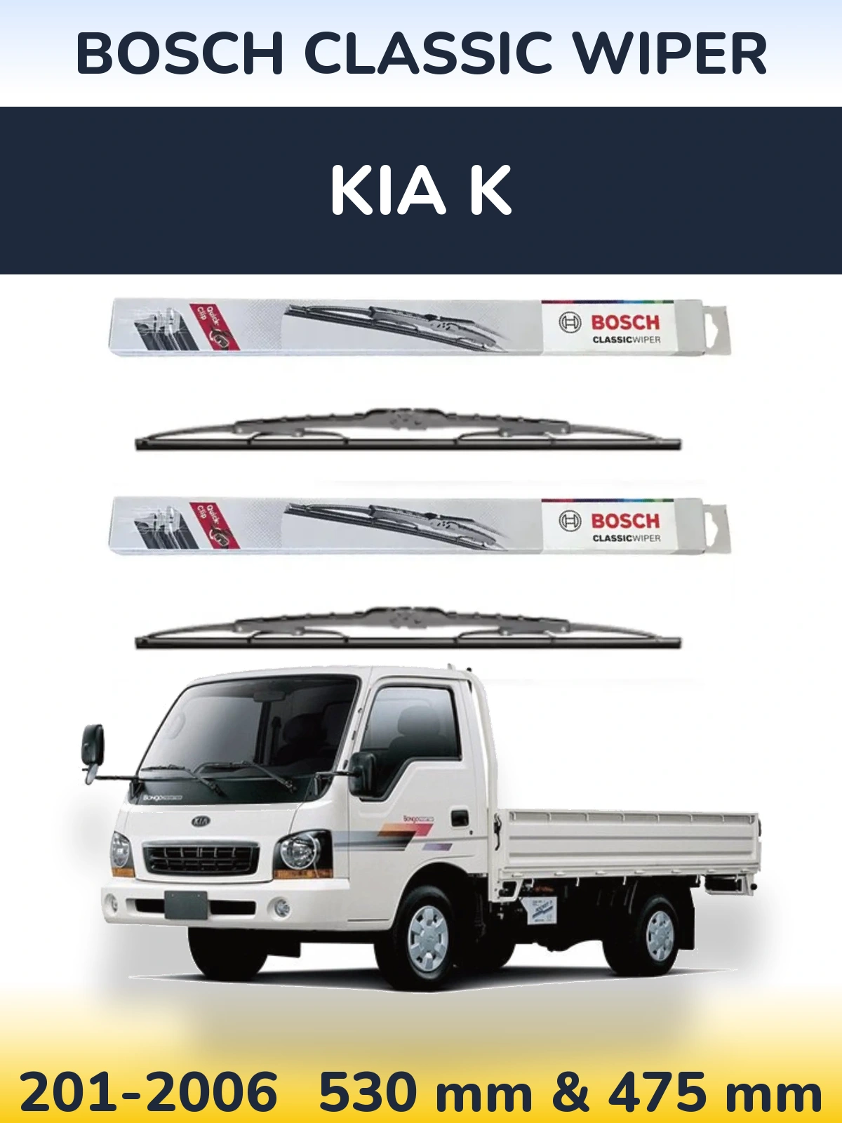 Front wiper blade set BOSCH Classic Wiper 530 & 475 mm for KIA K 201-2006