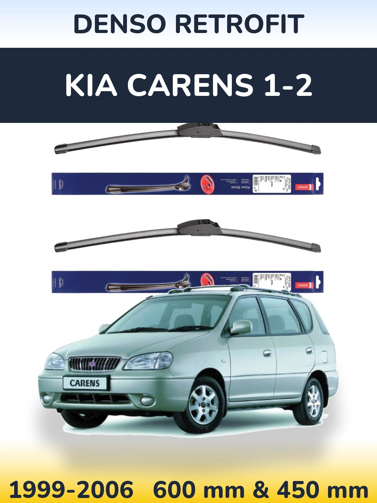 Front wiper blade set Denso Retrofit 600 & 450 mm for KIA Carens 1-2 1999-2006