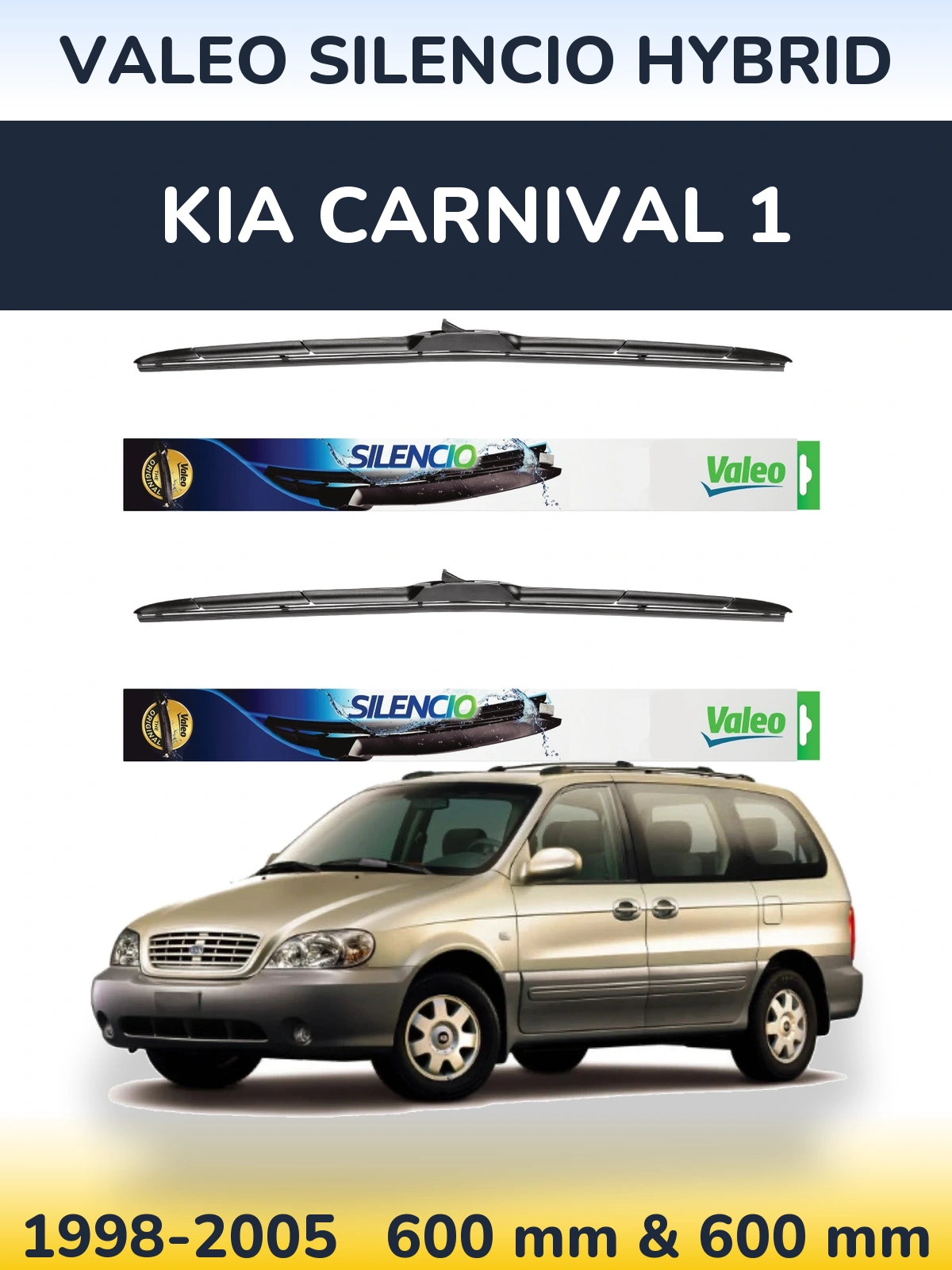 Комплект передних дворников Valeo Silencio Hybrid 600 & 600 мм для KIA Carnival 1 1998-2005