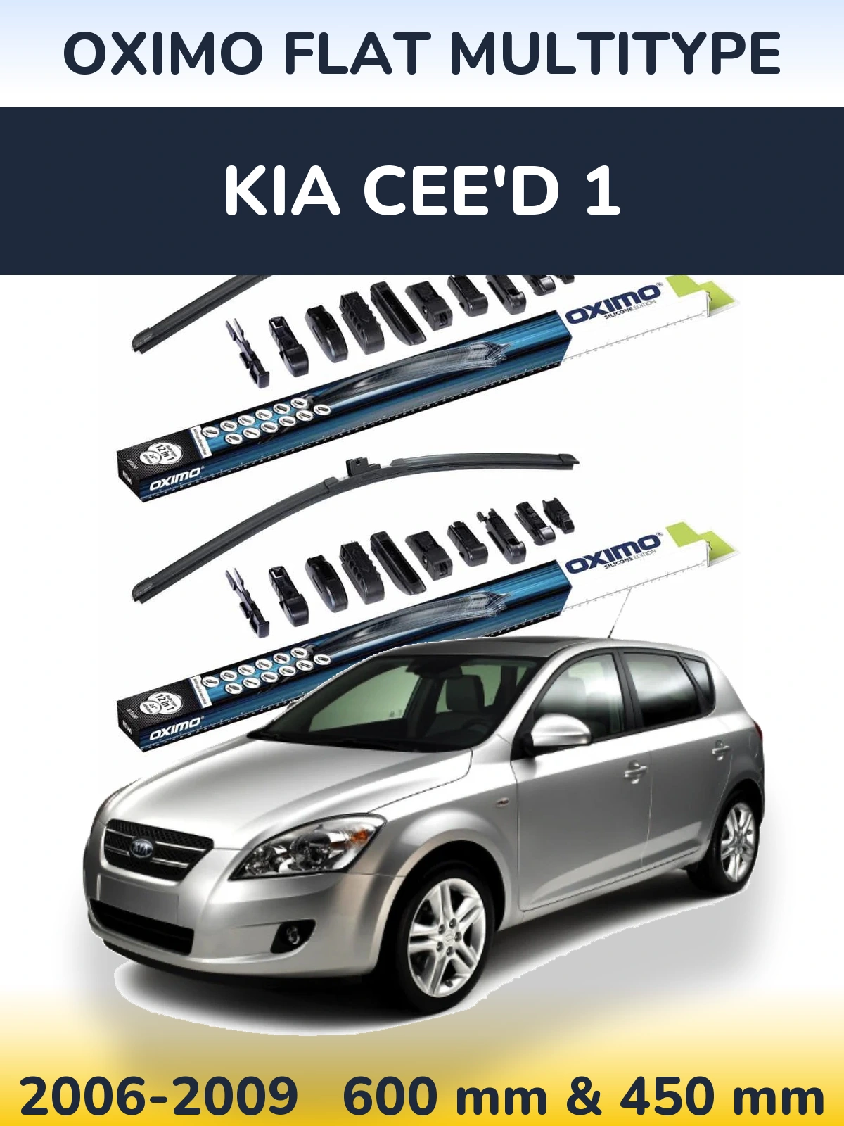 Комплект передних дворников Oximo Flat MultiТипe 600 & 450 мм для KIA Cee'd 1 2006-2009