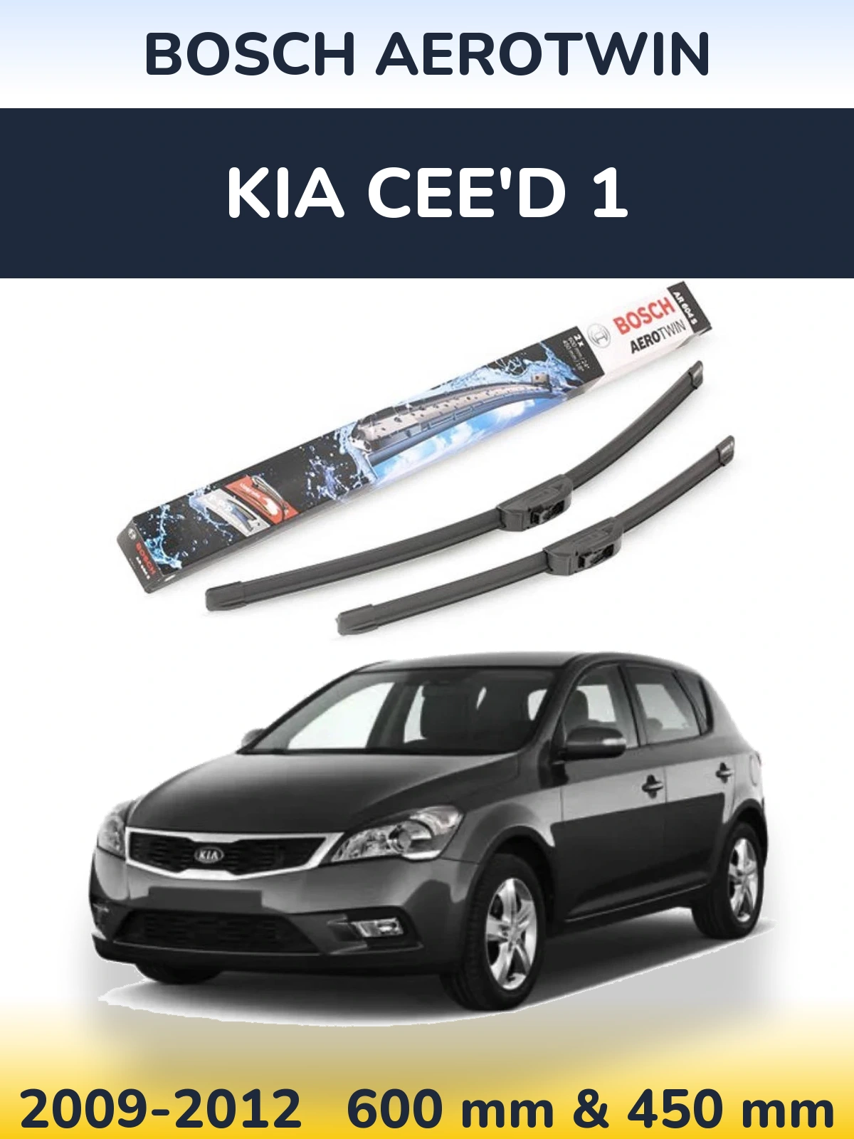 Front wiper blade set BOSCH AeroTwin 600 & 450 mm for KIA Cee'd 1 2009-2012
