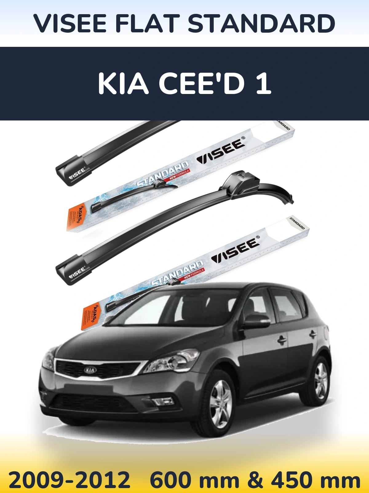 Front wiper blade set VISEE FLAT STANDARD 600 & 450 mm for KIA Cee'd 1 2009-2012