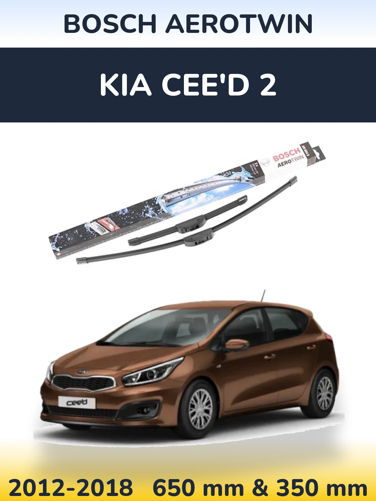 Front wiper blade set BOSCH AeroTwin 650 & 350 mm for KIA Cee'd 2 2012-2018