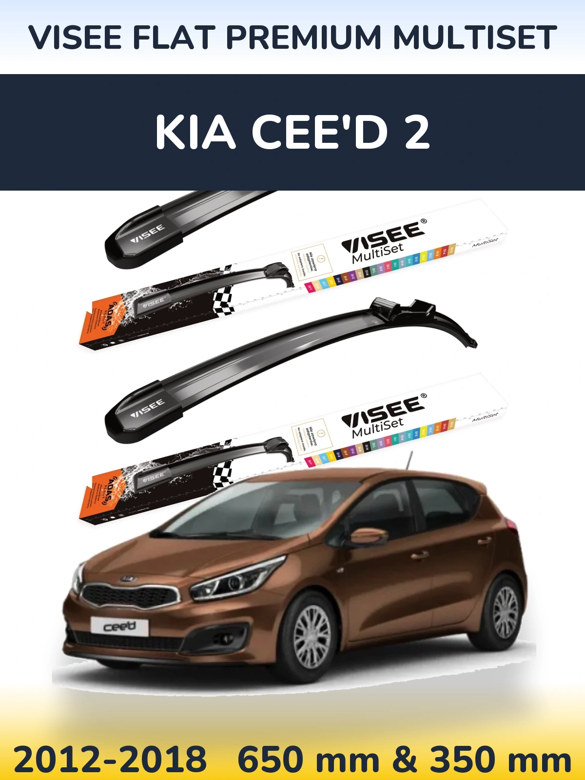 Front wiper blade set VISEE FLAT PREMIUM MultiSet 650 & 350 mm for KIA Cee'd 2 2012-2018