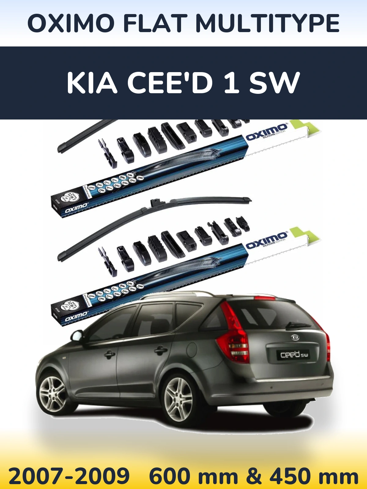 Front wiper blade set Oximo Flat MultiTipoe 600 & 450 mm for KIA Cee'd 1 SW 2007-2009