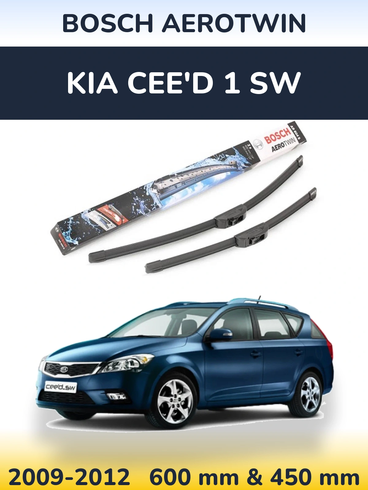 Front wiper blade set BOSCH AeroTwin 600 & 450 mm for KIA Cee'd 1 SW 2009-2012