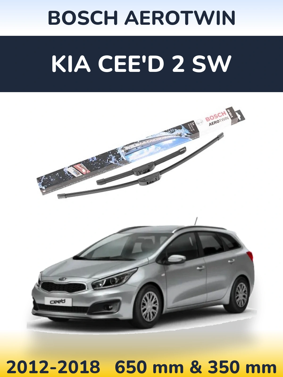 Front wiper blade set BOSCH AeroTwin 650 & 350 mm for KIA Cee'd 2 SW 2012-2018