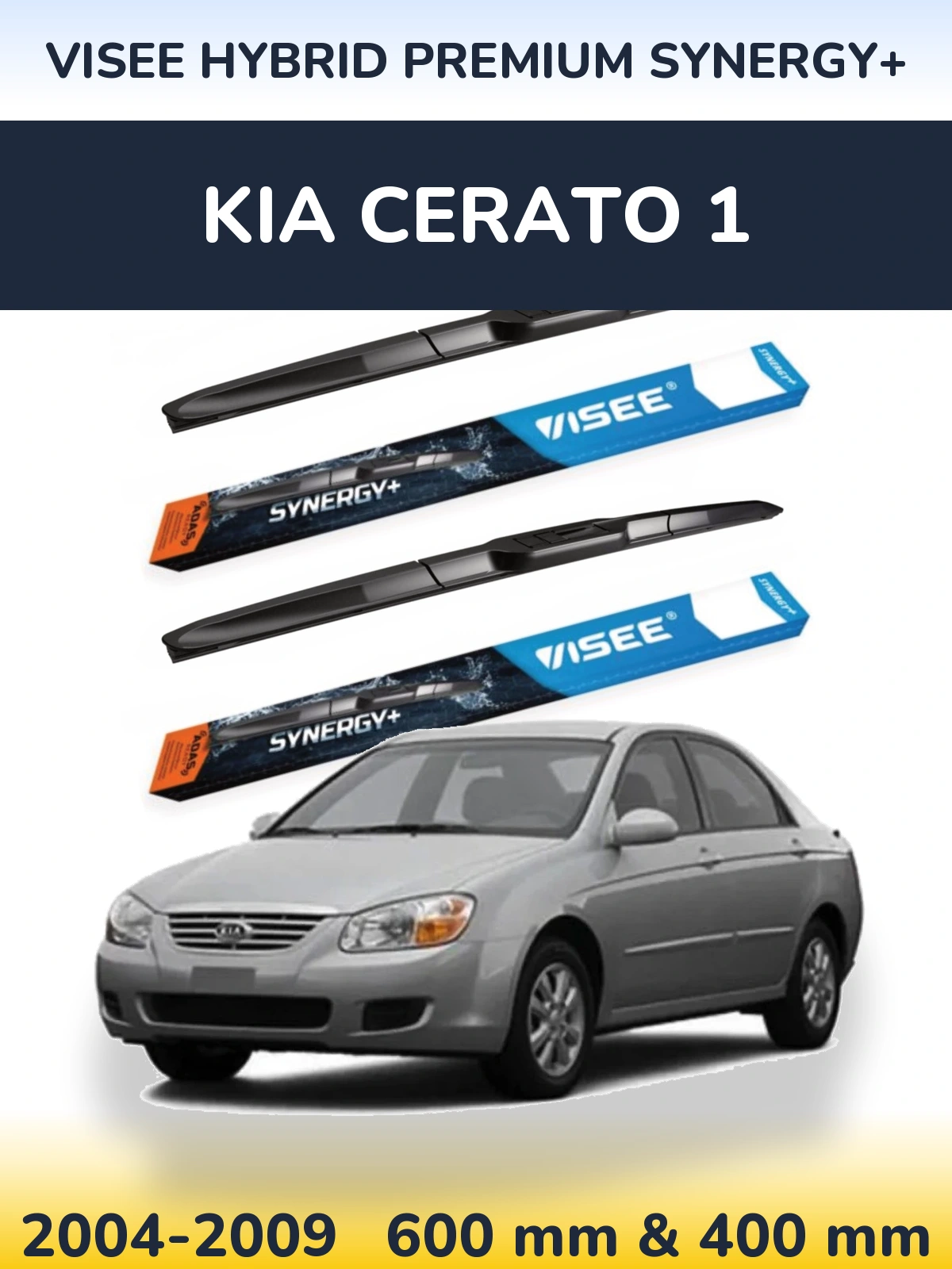 Front wiper blade set VISEE HYBRID PREMIUM SYNERGY+ 600 & 400 mm for KIA Cerato 1 2004-2009