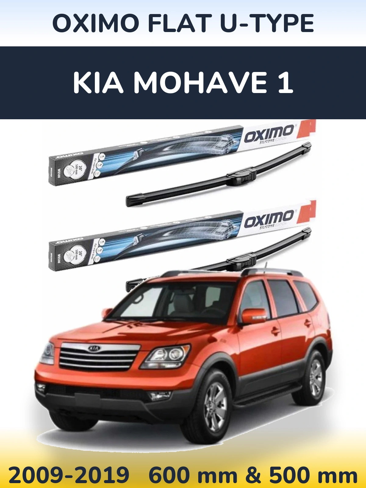 Front wiper blade set Oximo Flat U-type 600 & 500 mm for KIA Mohave 1 2009-2019