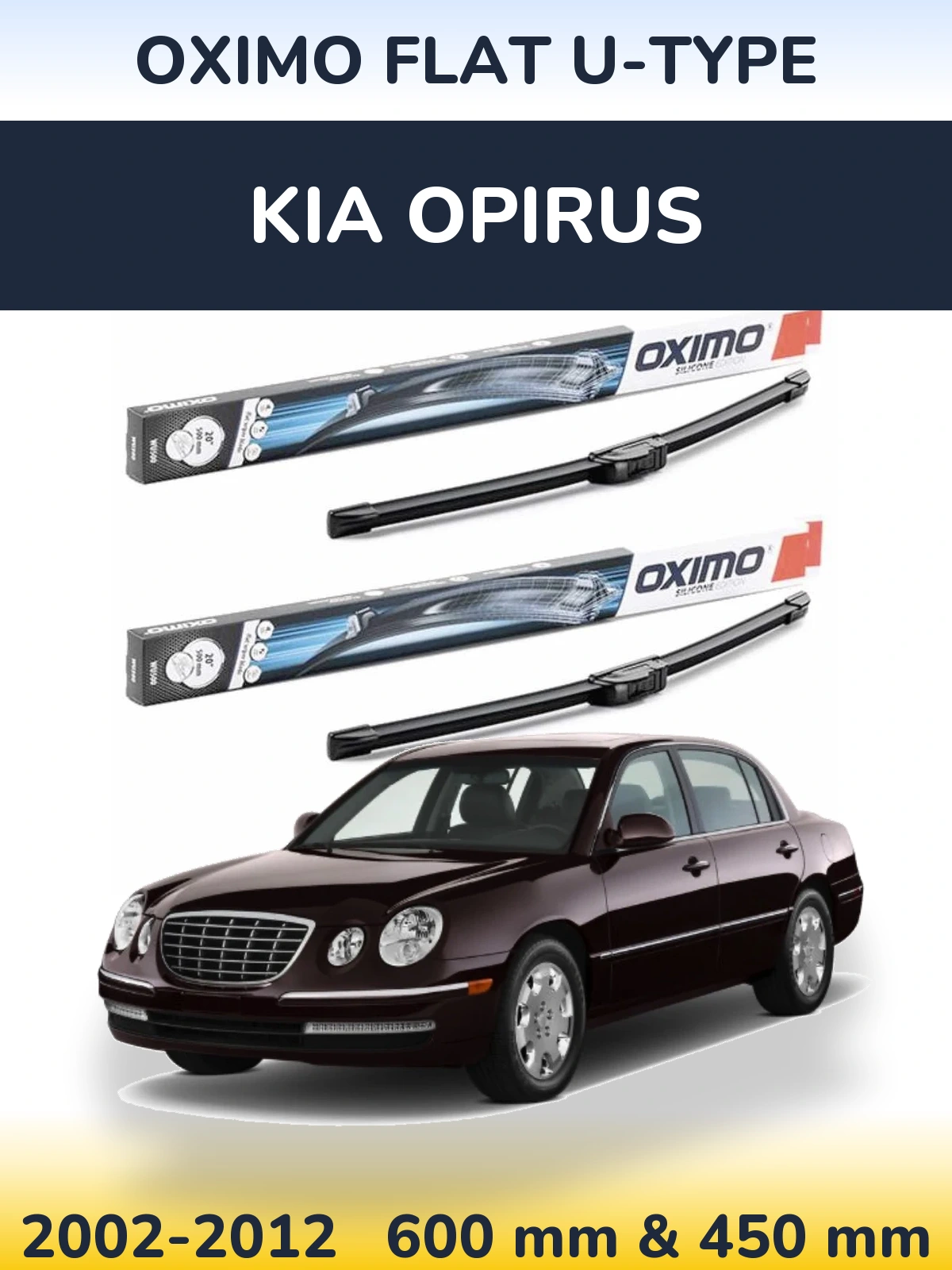 Front wiper blade set Oximo Flat U-type 600 & 450 mm for KIA Opirus 2002-2012