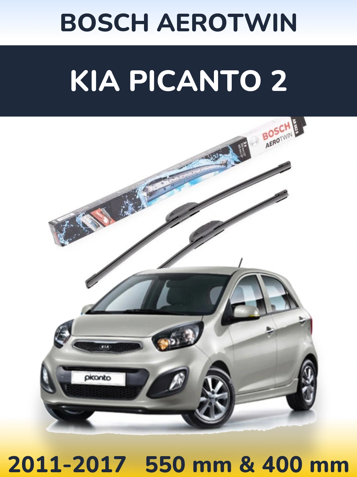 Front wiper blade set BOSCH AeroTwin 550 & 400 mm for KIA Picanto 2 2011-2017