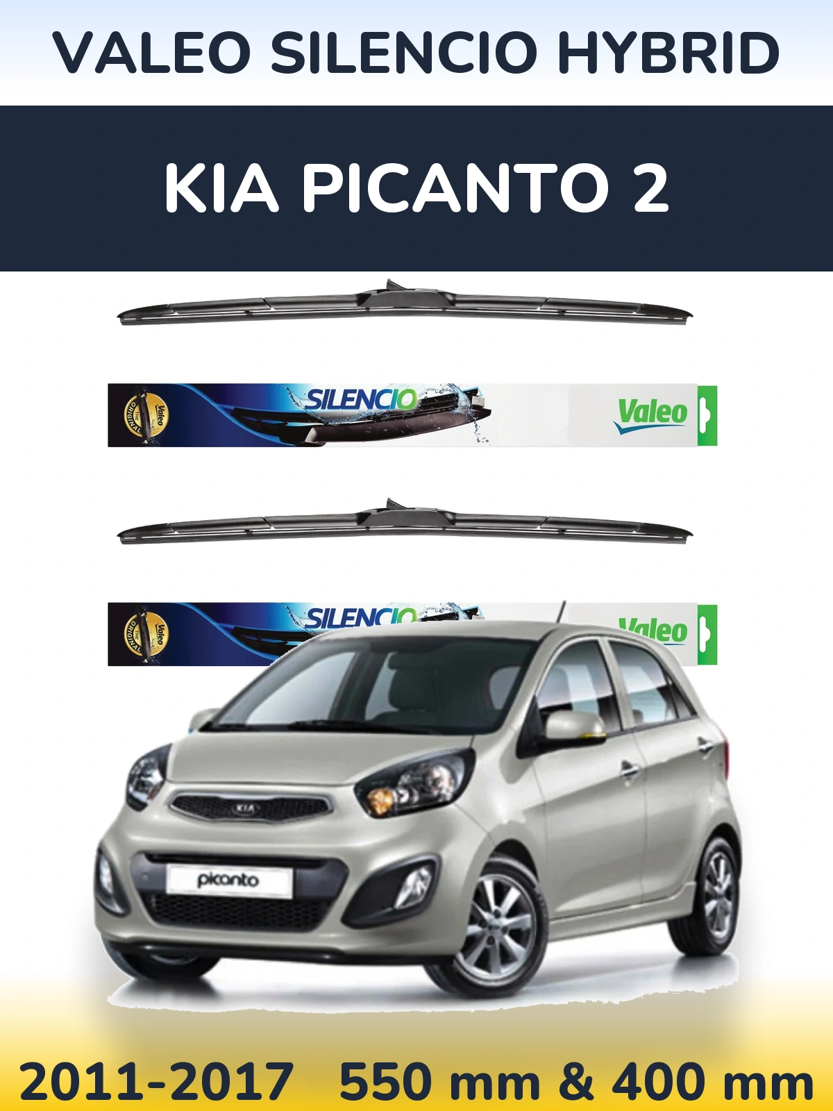 Front wiper blade set Valeo Silencio Hybrid 550 & 400 mm for KIA Picanto 2 2011-2017