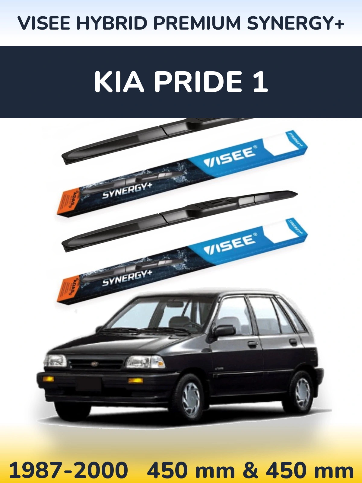 Front wiper blade set VISEE HYBRID PREMIUM SYNERGY+ 450 & 450 mm for KIA Pride 1 1987-2000