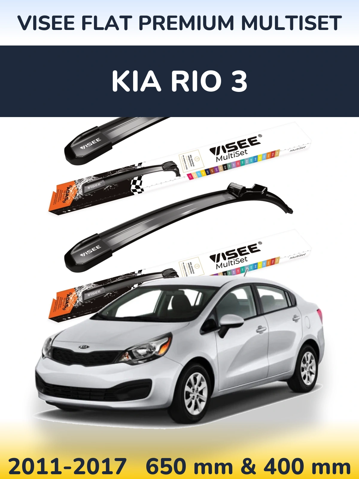 Front wiper blade set VISEE FLAT PREMIUM MultiSet 650 & 400 mm for KIA Rio 3 2011-2017